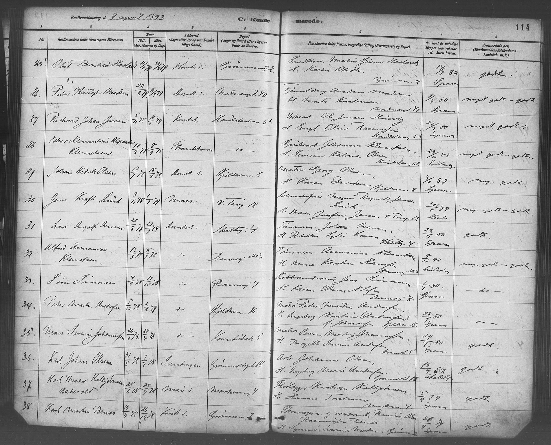 Domkirken sokneprestembete, AV/SAB-A-74801/H/Haa/L0030: Parish register (official) no. C 5, 1880-1898, p. 114