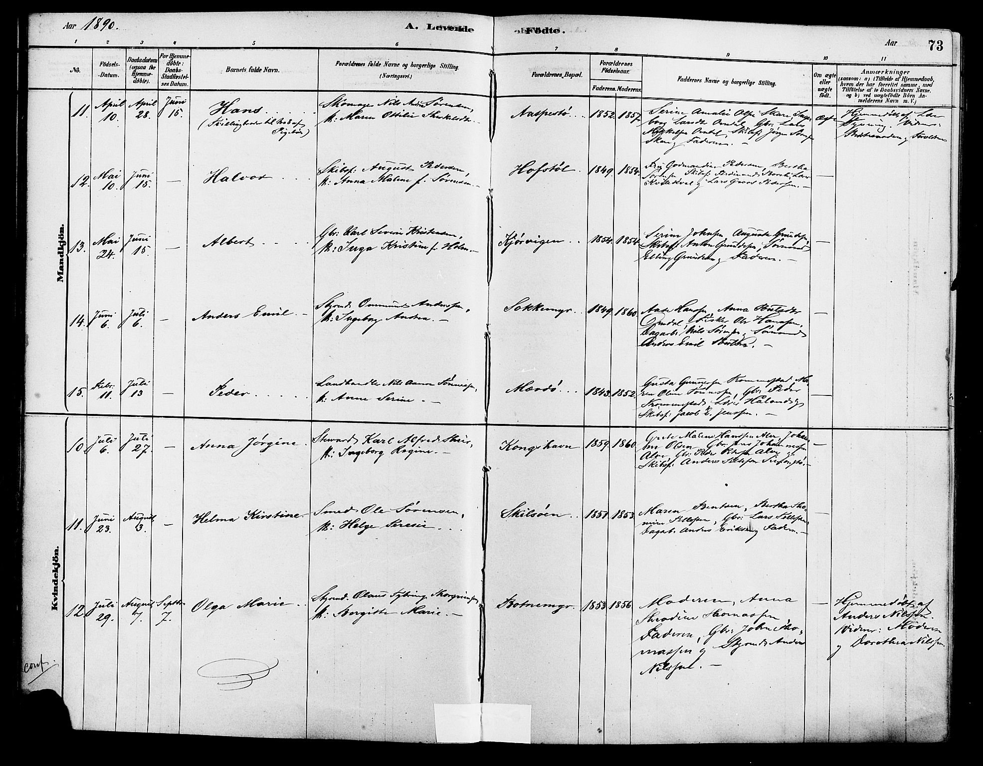 Tromøy sokneprestkontor, AV/SAK-1111-0041/F/Fa/L0009: Parish register (official) no. A 9, 1878-1896, p. 73