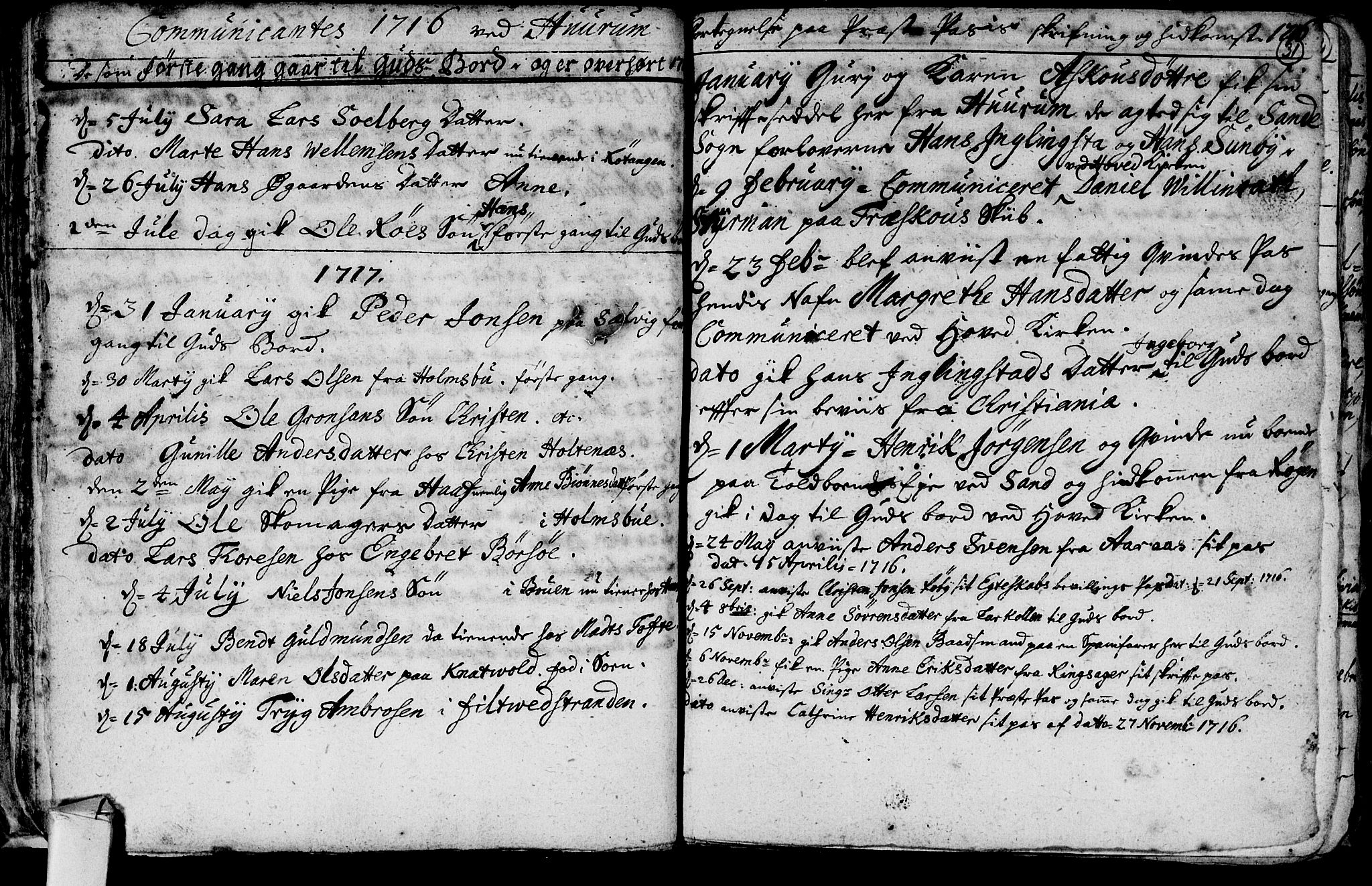 Hurum kirkebøker, AV/SAKO-A-229/F/Fa/L0001: Parish register (official) no. 1, 1715-1732, p. 31