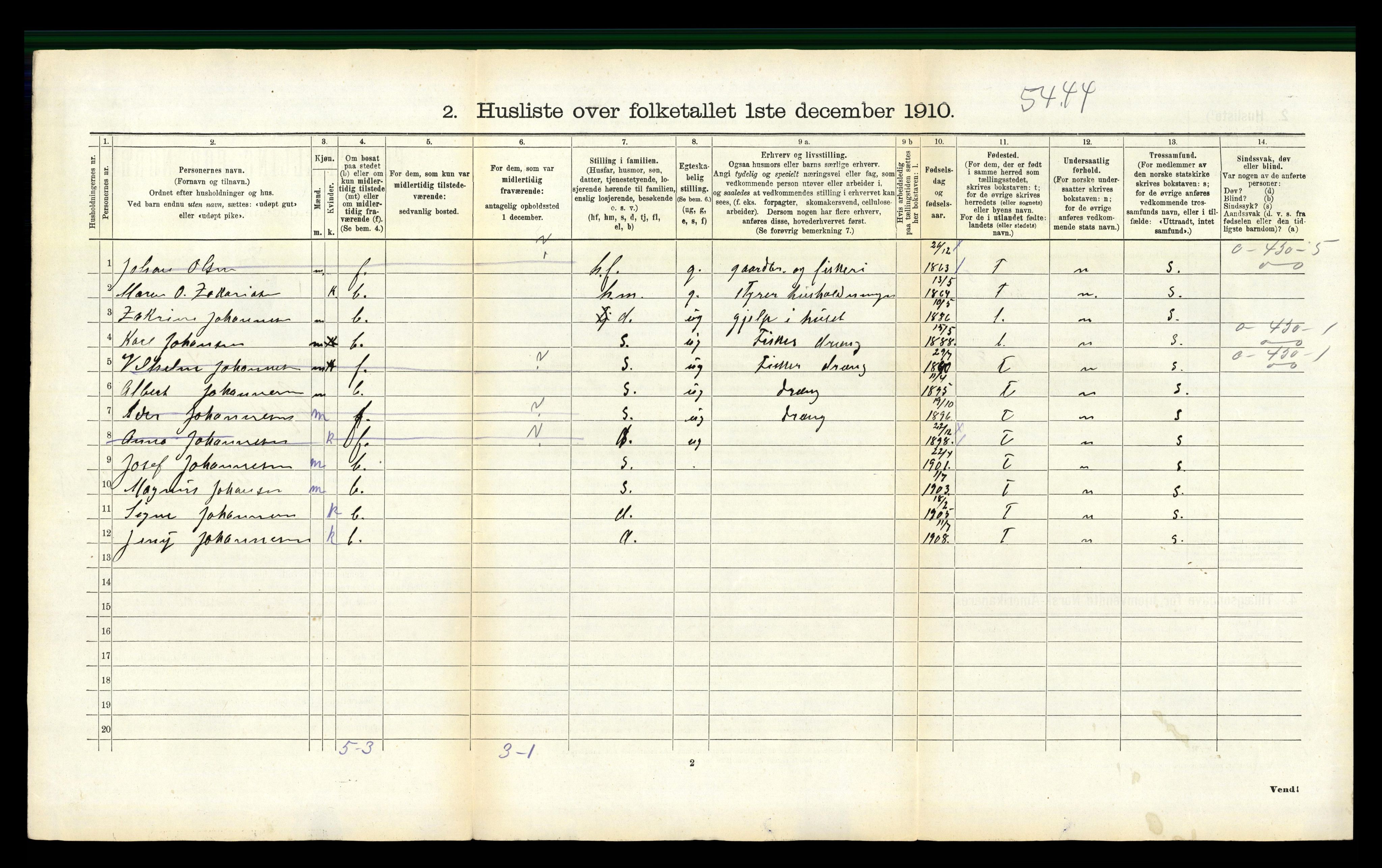 RA, 1910 census for Sørfold, 1910, p. 289