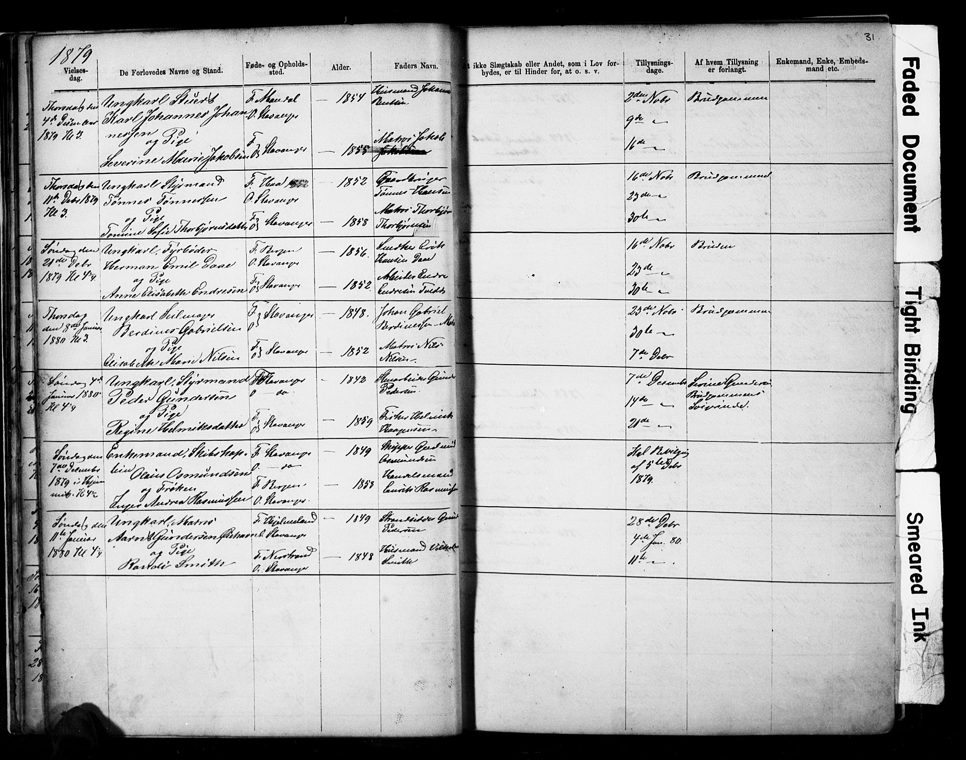 Domkirken sokneprestkontor, SAST/A-101812/001/30/30BB/L0014: Parish register (copy) no. B 14, 1875-1902, p. 31