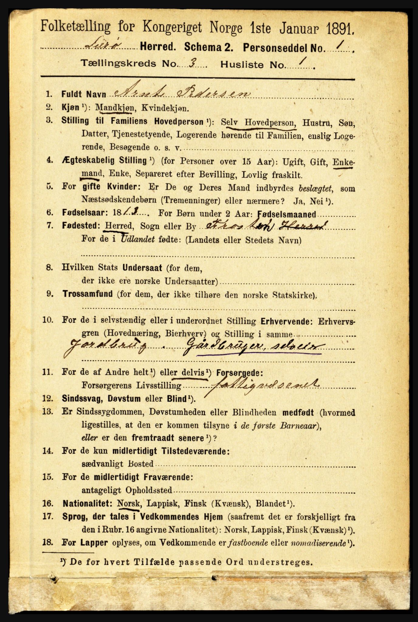 RA, 1891 census for 1834 Lurøy, 1891, p. 1444