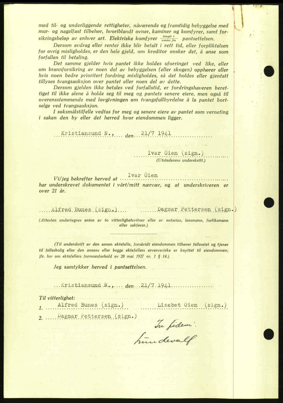 Kristiansund byfogd, AV/SAT-A-4587/A/27: Mortgage book no. 35, 1941-1942, Diary no: : 550/1941