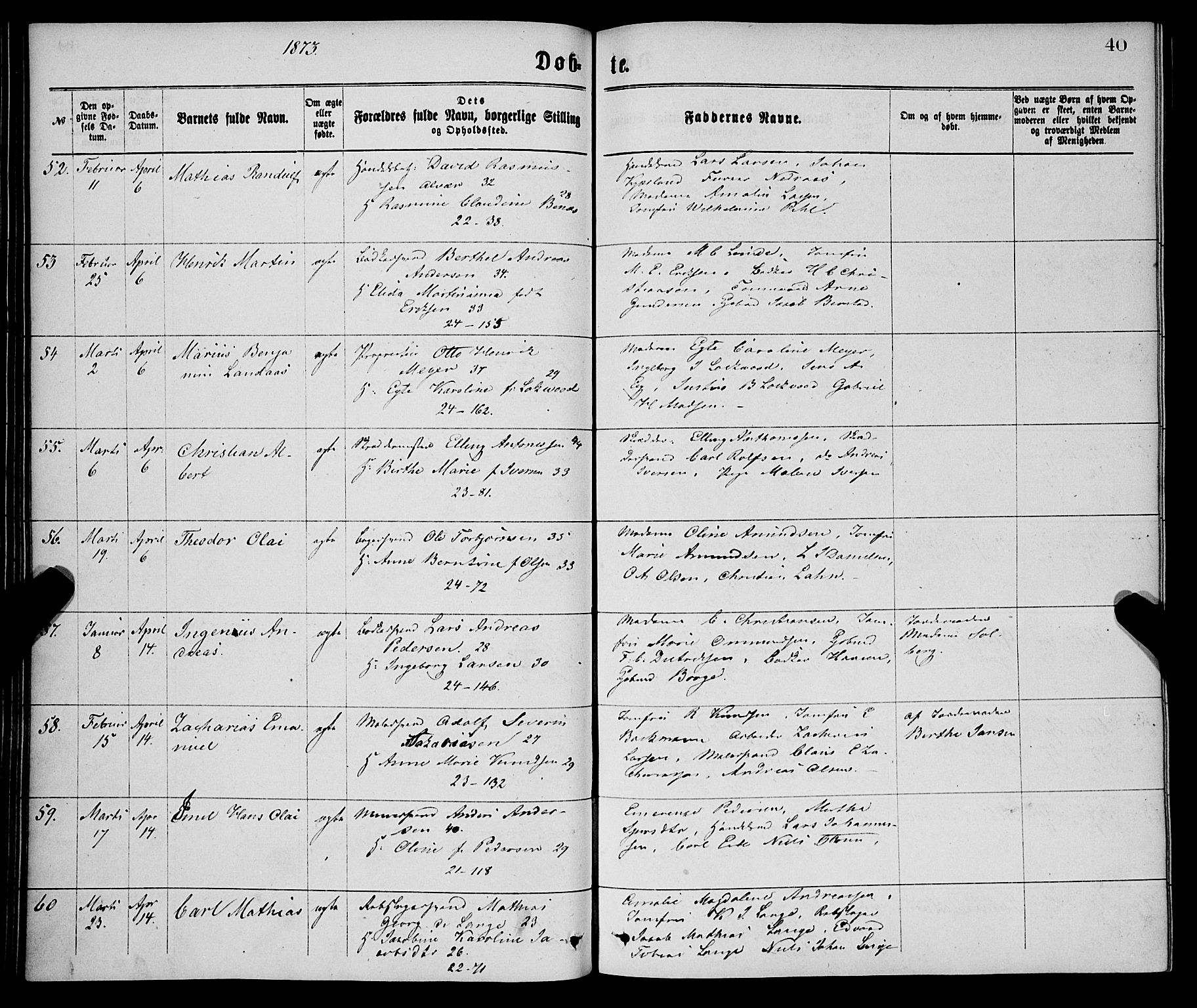 Korskirken sokneprestembete, SAB/A-76101/H/Haa/L0020: Parish register (official) no. B 6, 1871-1878, p. 40