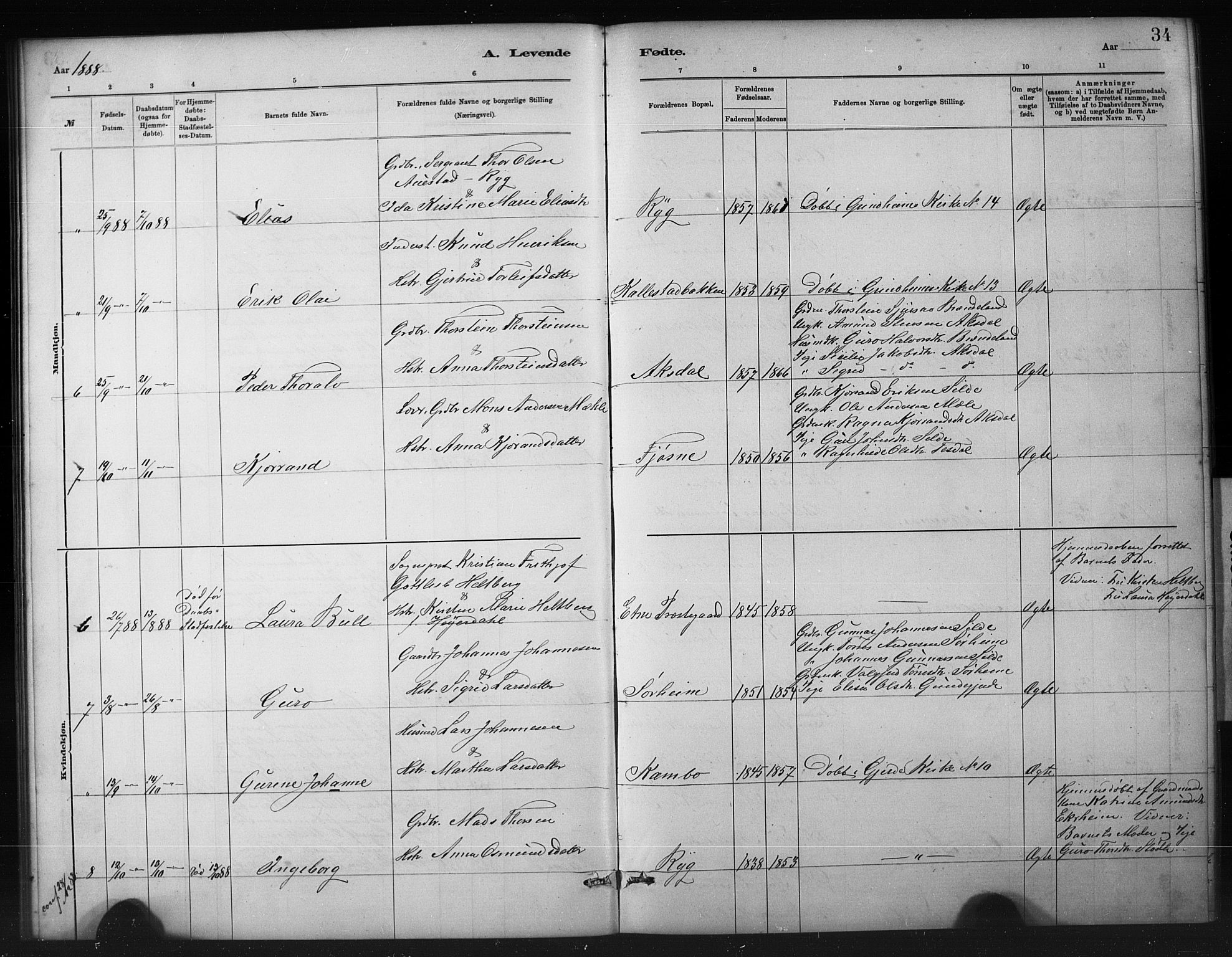 Etne sokneprestembete, SAB/A-75001/H/Hab: Parish register (copy) no. A 5, 1879-1896, p. 34