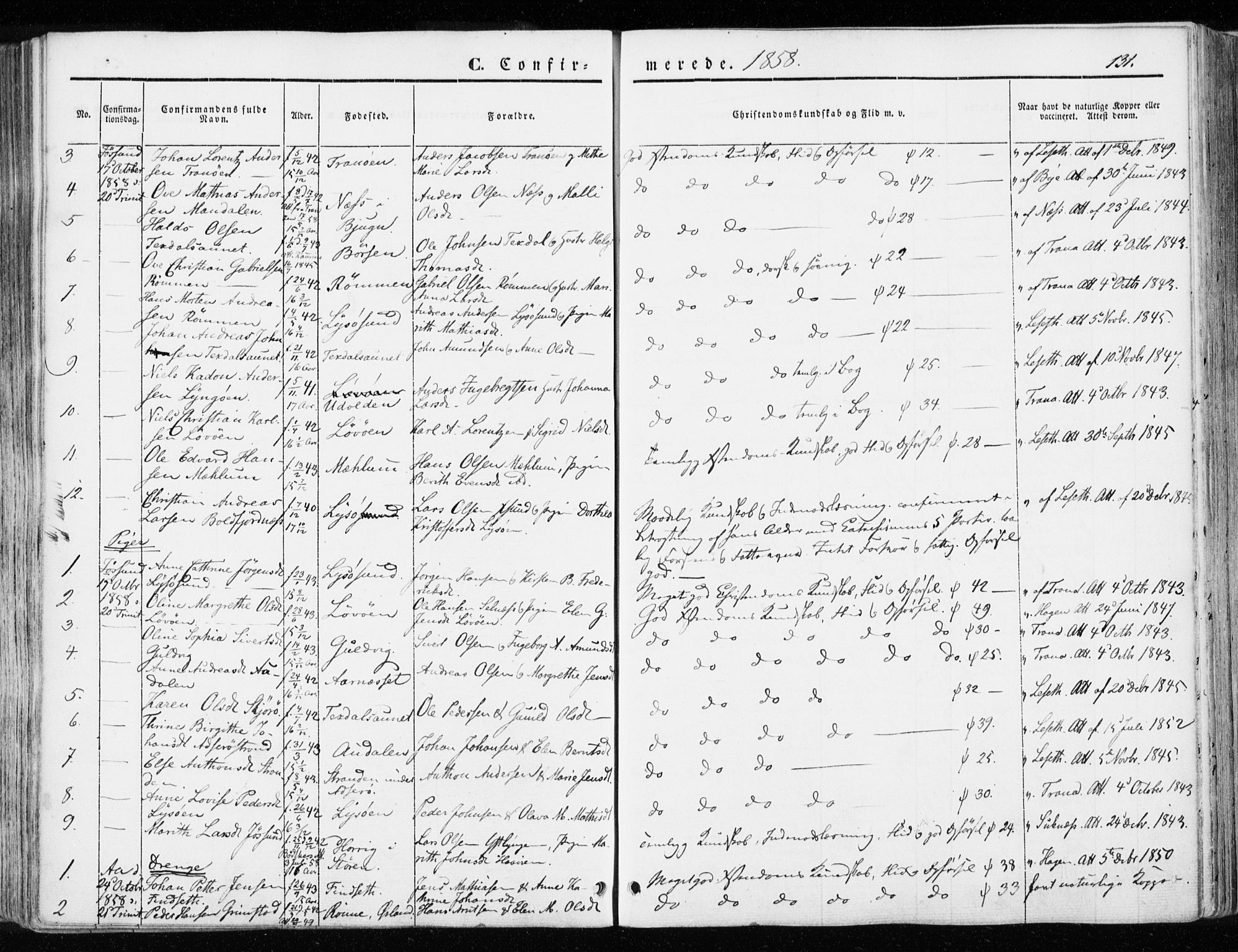 Ministerialprotokoller, klokkerbøker og fødselsregistre - Sør-Trøndelag, SAT/A-1456/655/L0677: Parish register (official) no. 655A06, 1847-1860, p. 131