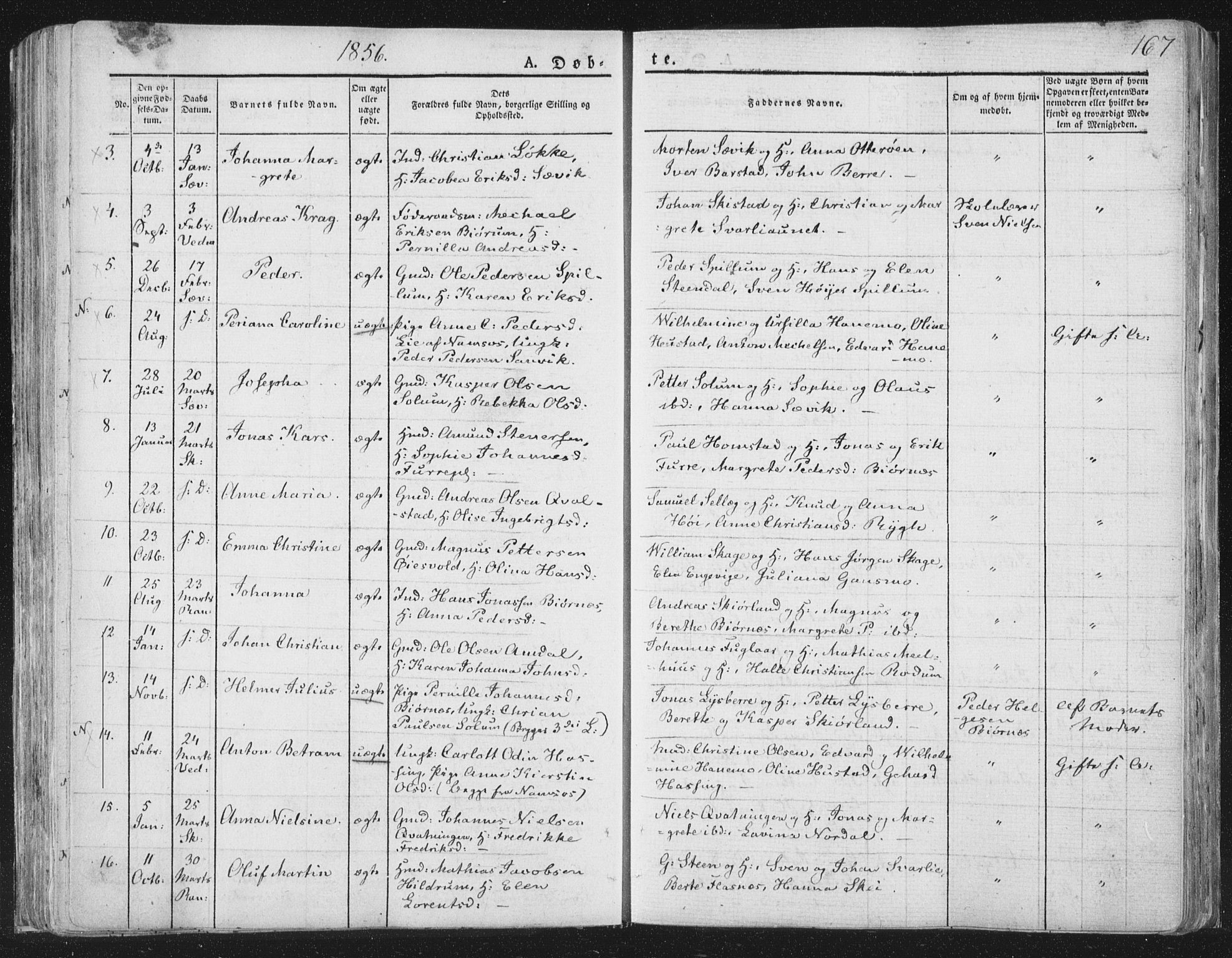 Ministerialprotokoller, klokkerbøker og fødselsregistre - Nord-Trøndelag, SAT/A-1458/764/L0551: Parish register (official) no. 764A07a, 1824-1864, p. 167