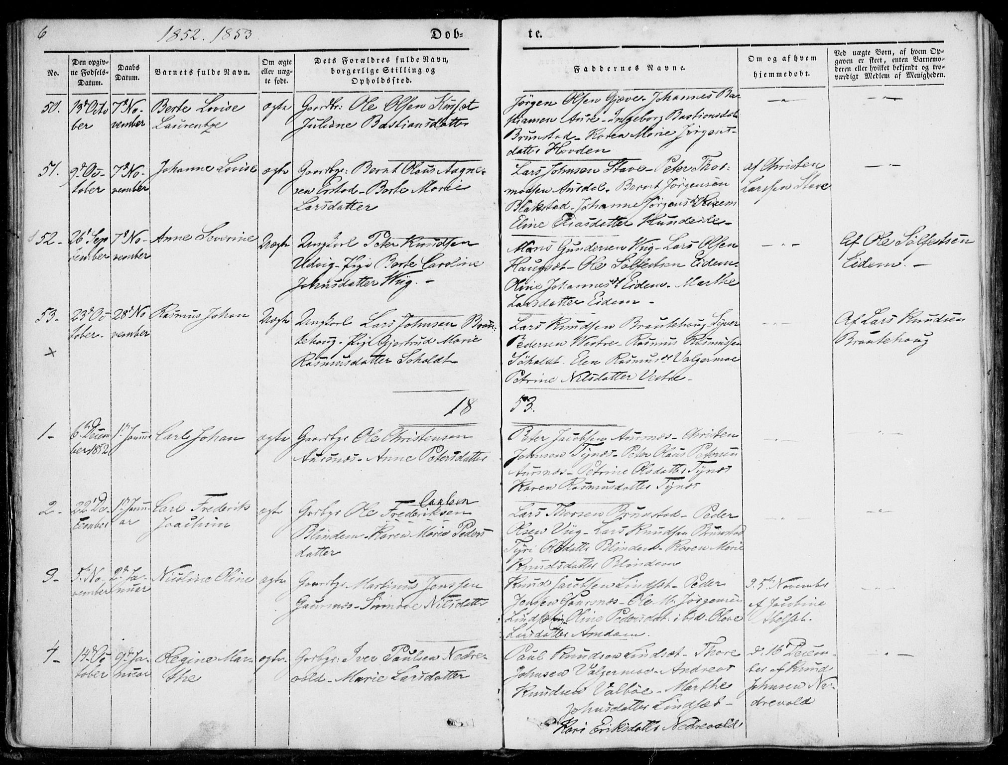 Ministerialprotokoller, klokkerbøker og fødselsregistre - Møre og Romsdal, SAT/A-1454/522/L0313: Parish register (official) no. 522A08, 1852-1862, p. 6