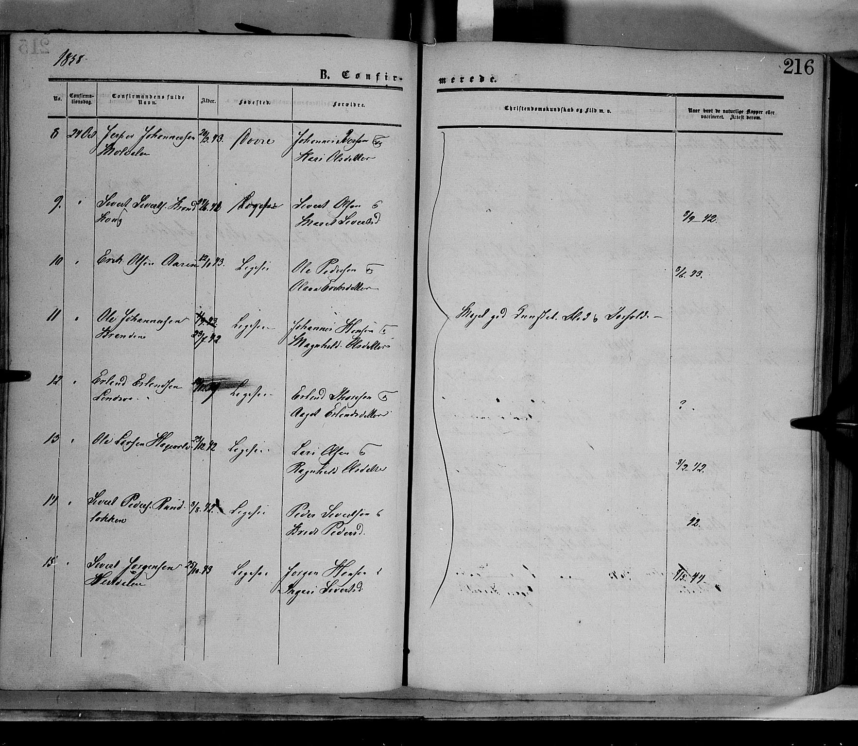 Dovre prestekontor, SAH/PREST-066/H/Ha/Haa/L0001: Parish register (official) no. 1, 1854-1878, p. 216