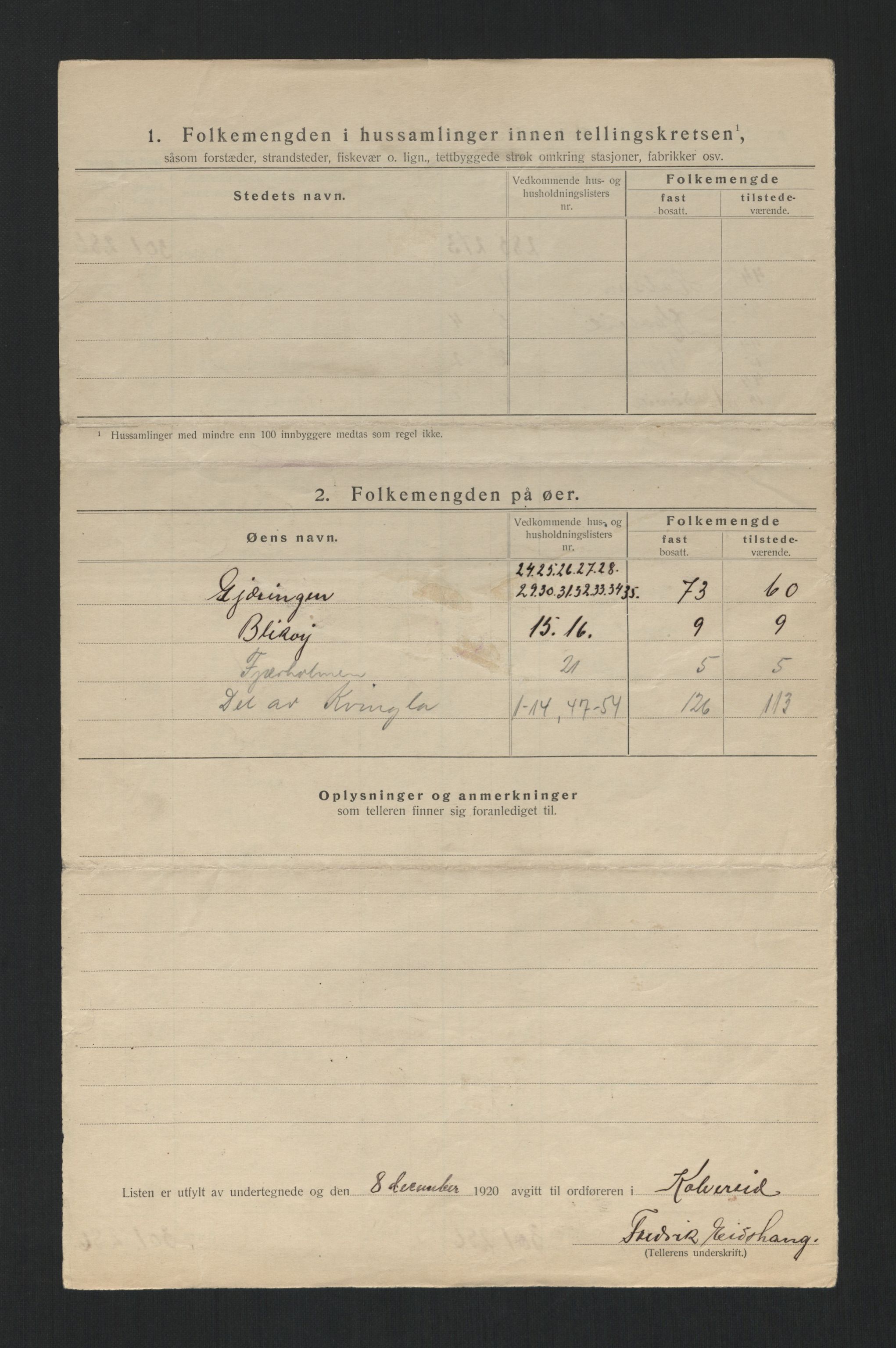 SAT, 1920 census for Kolvereid, 1920, p. 11