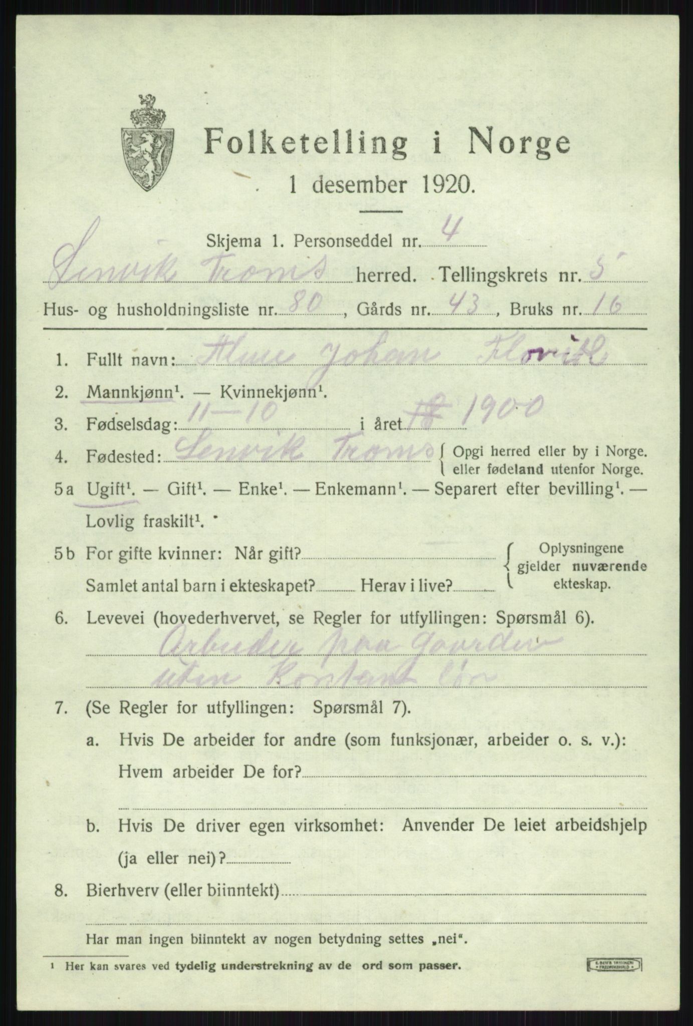 SATØ, 1920 census for Lenvik, 1920, p. 7822