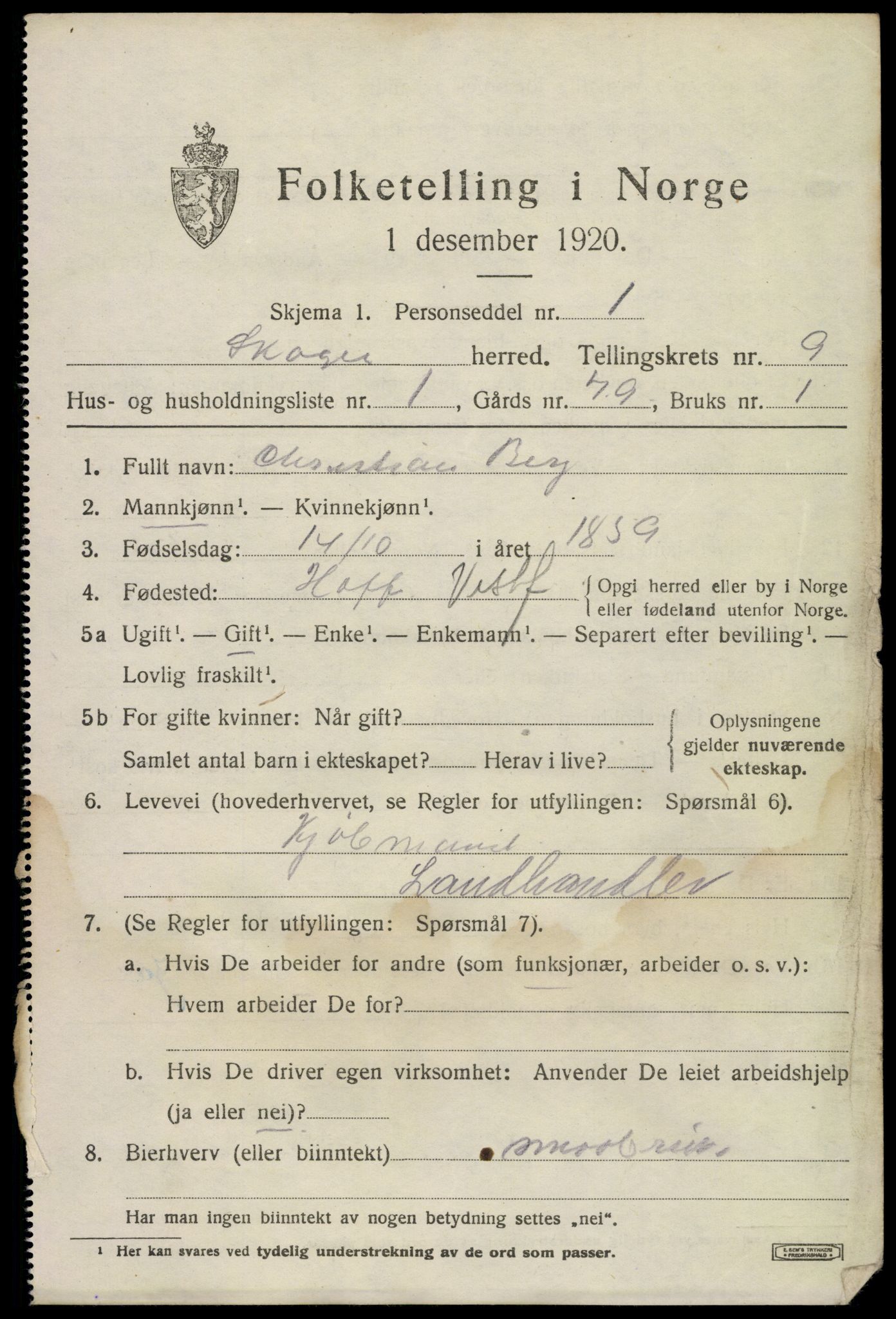 SAKO, 1920 census for Skoger, 1920, p. 16327