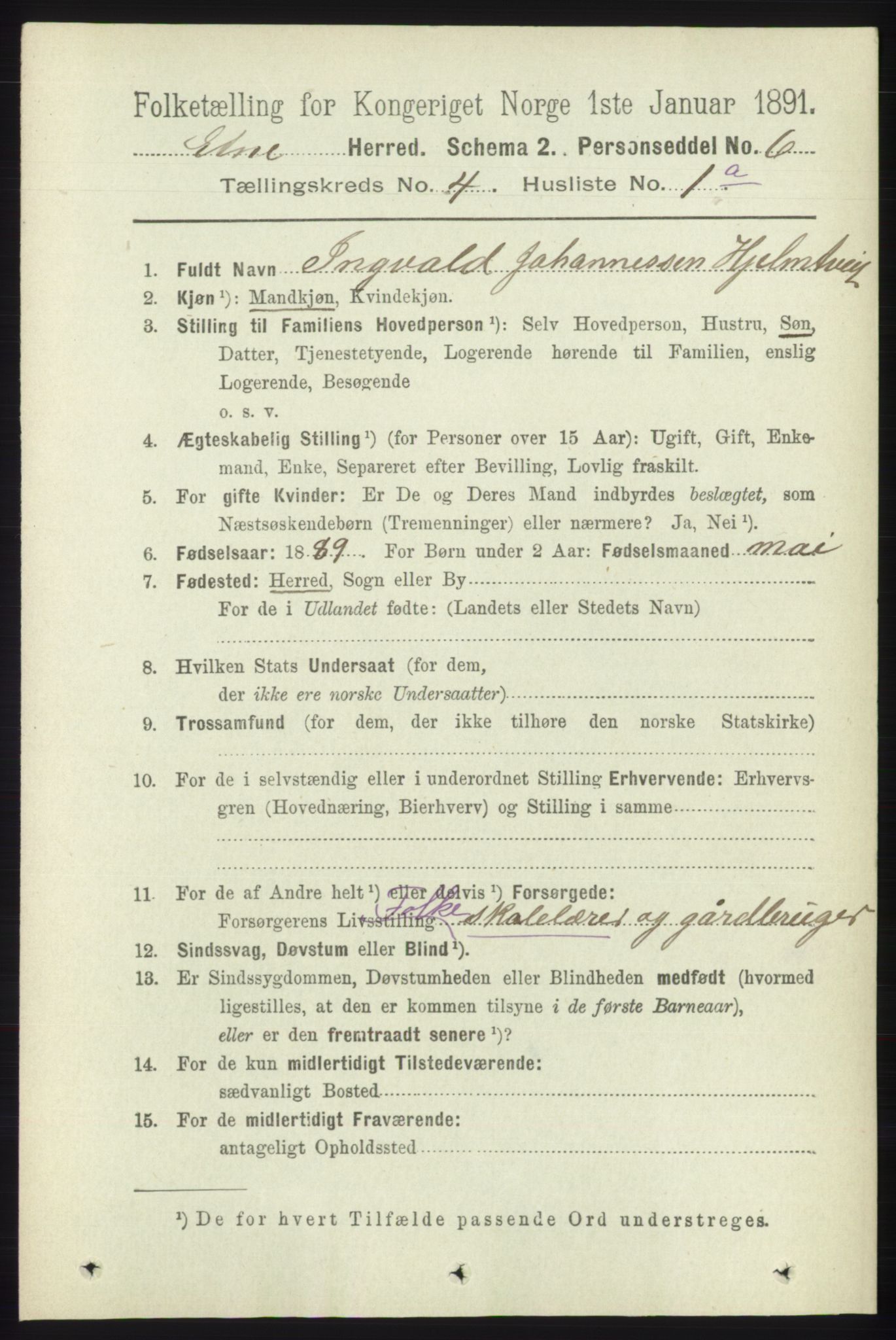 RA, 1891 census for 1211 Etne, 1891, p. 858