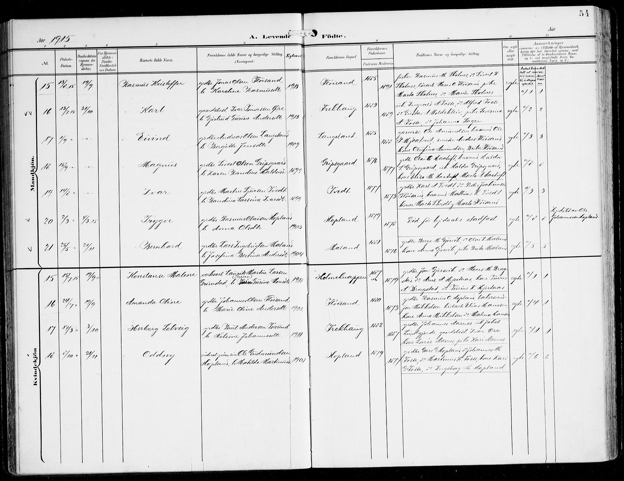 Alversund Sokneprestembete, AV/SAB-A-73901/H/Ha/Haa/Haac/L0002: Parish register (official) no. C 2, 1901-1921, p. 54