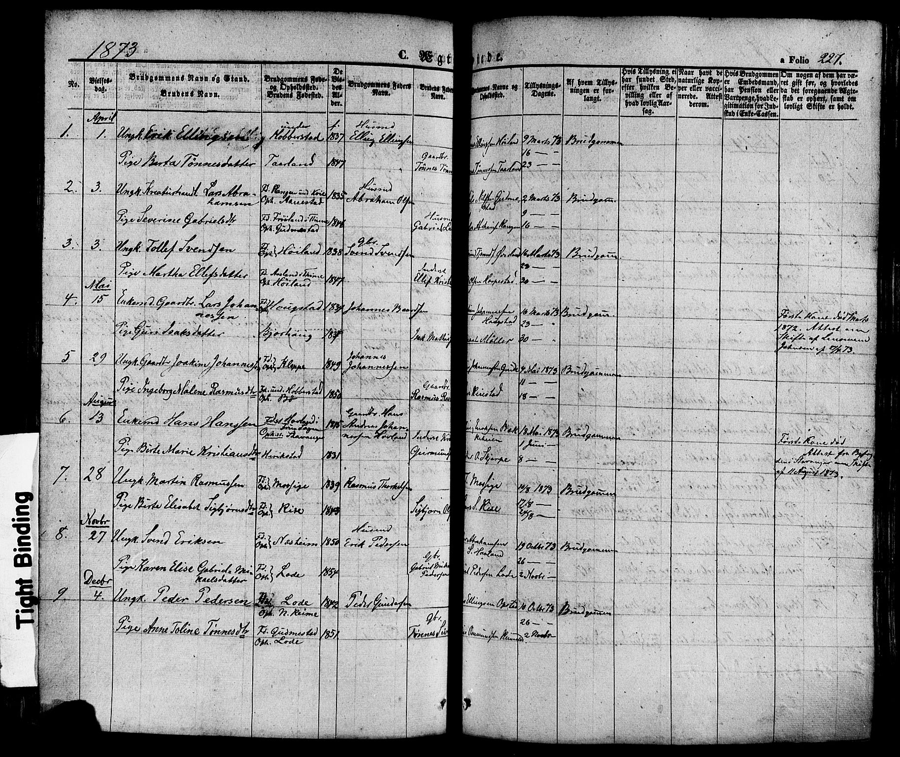 Hå sokneprestkontor, SAST/A-101801/001/30BA/L0008: Parish register (official) no. A 7, 1853-1878, p. 227