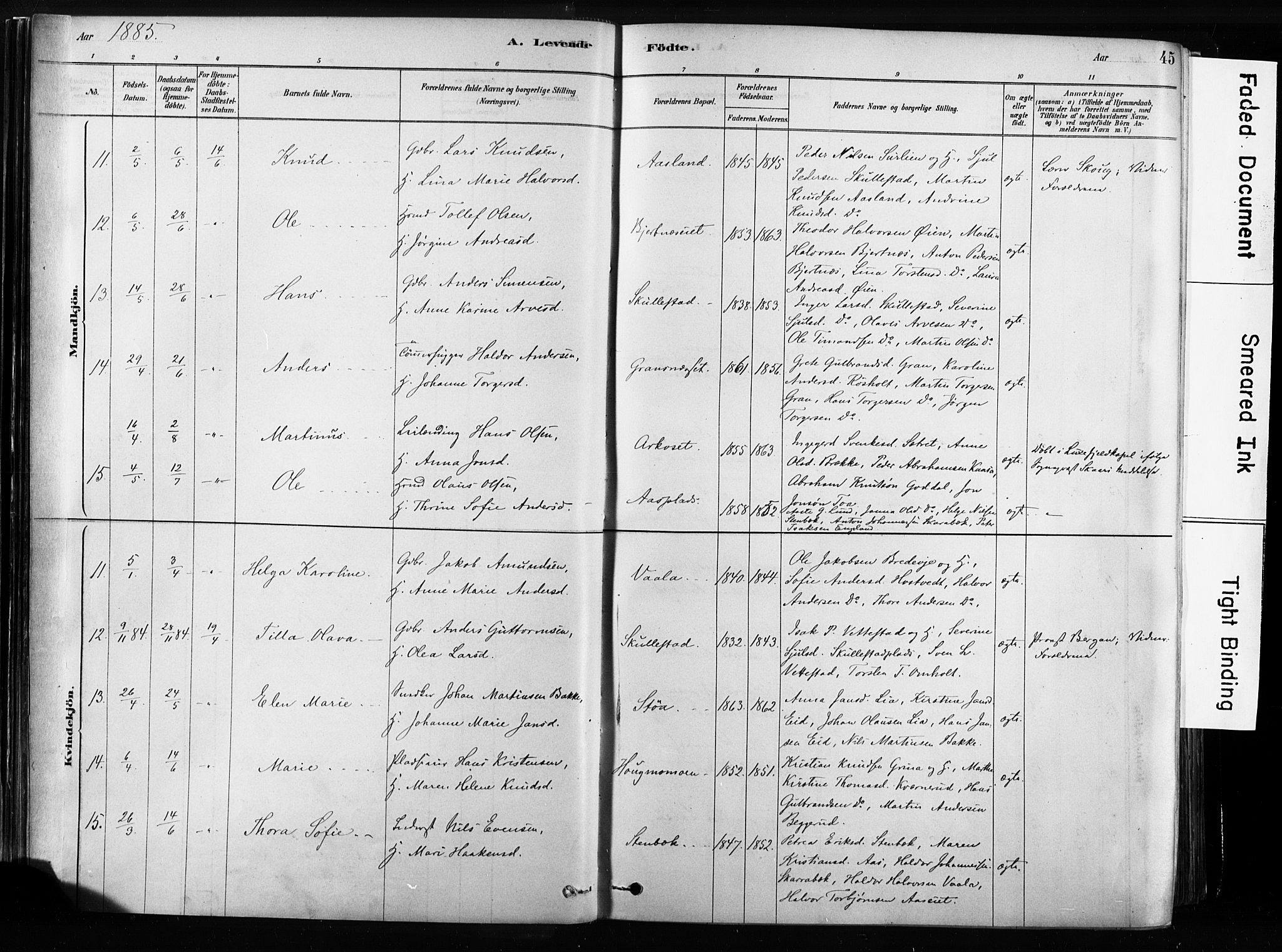 Sandsvær kirkebøker, AV/SAKO-A-244/F/Fb/L0001: Parish register (official) no. II 1, 1878-1906, p. 45