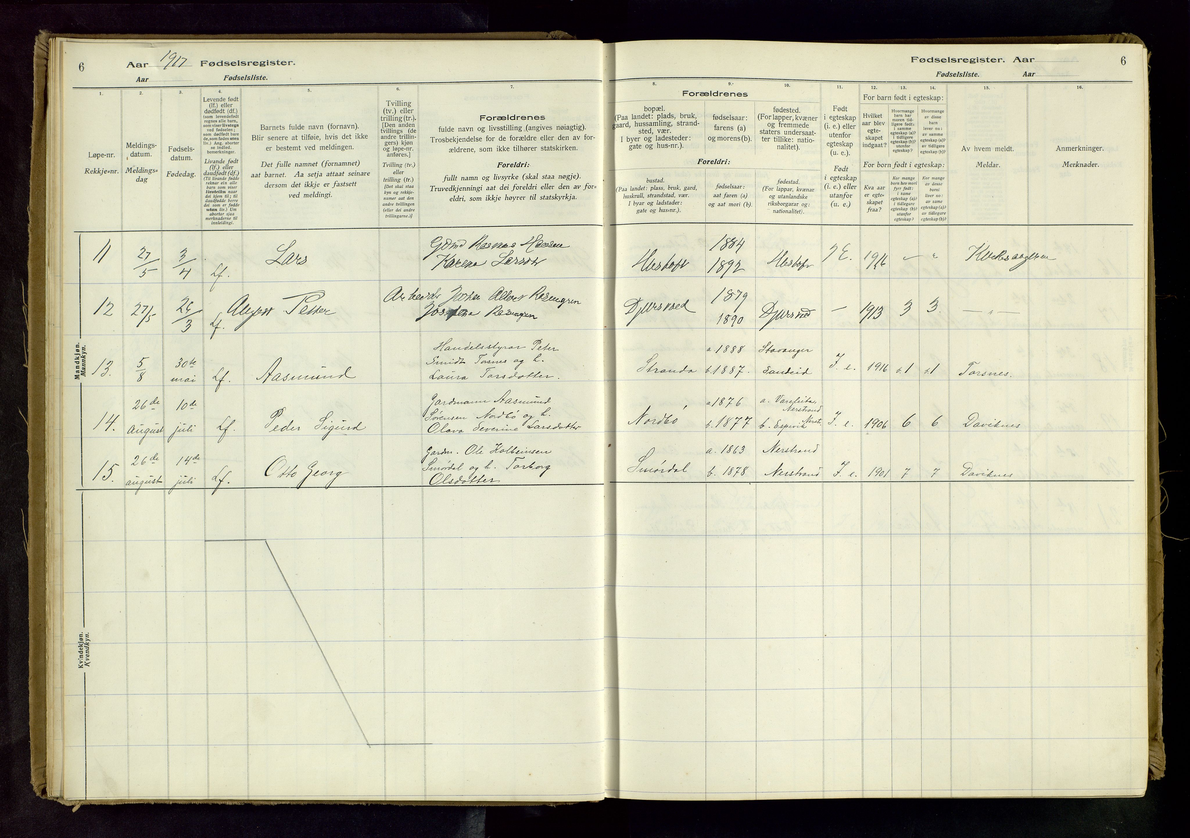 Nedstrand sokneprestkontor, AV/SAST-A-101841/03/C/L0001: Birth register no. 1, 1916-1981, p. 6