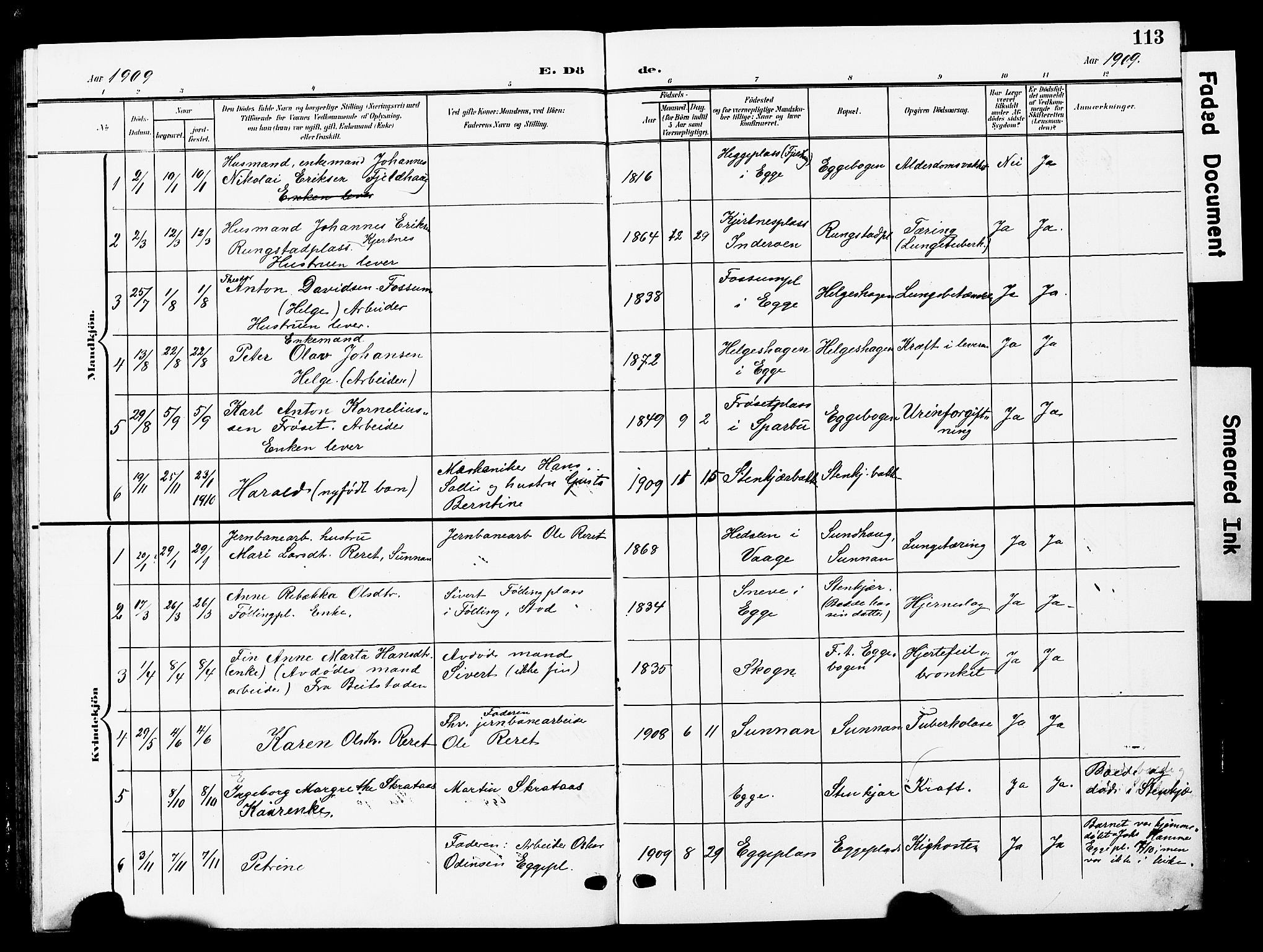Ministerialprotokoller, klokkerbøker og fødselsregistre - Nord-Trøndelag, SAT/A-1458/740/L0381: Parish register (copy) no. 740C02, 1903-1914, p. 113