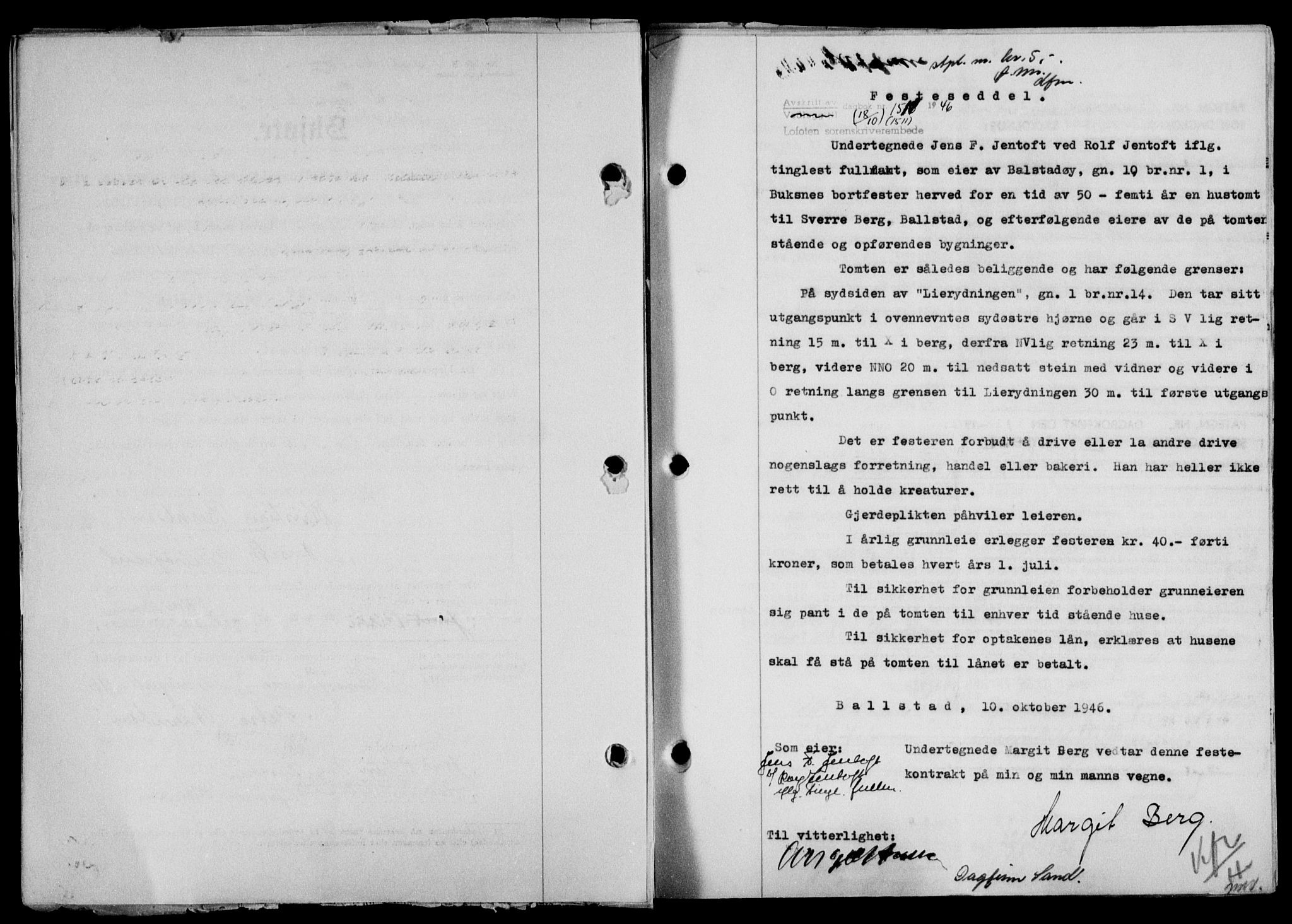Lofoten sorenskriveri, SAT/A-0017/1/2/2C/L0014a: Mortgage book no. 14a, 1946-1946, Diary no: : 1510/1946