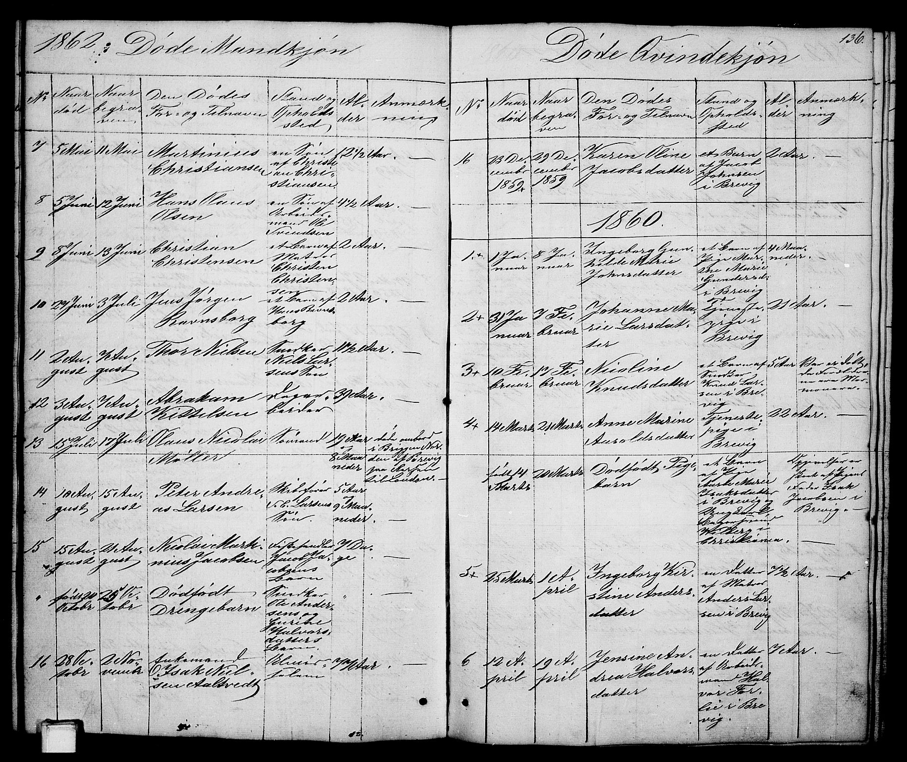 Brevik kirkebøker, SAKO/A-255/G/Ga/L0002: Parish register (copy) no. 2, 1846-1865, p. 136