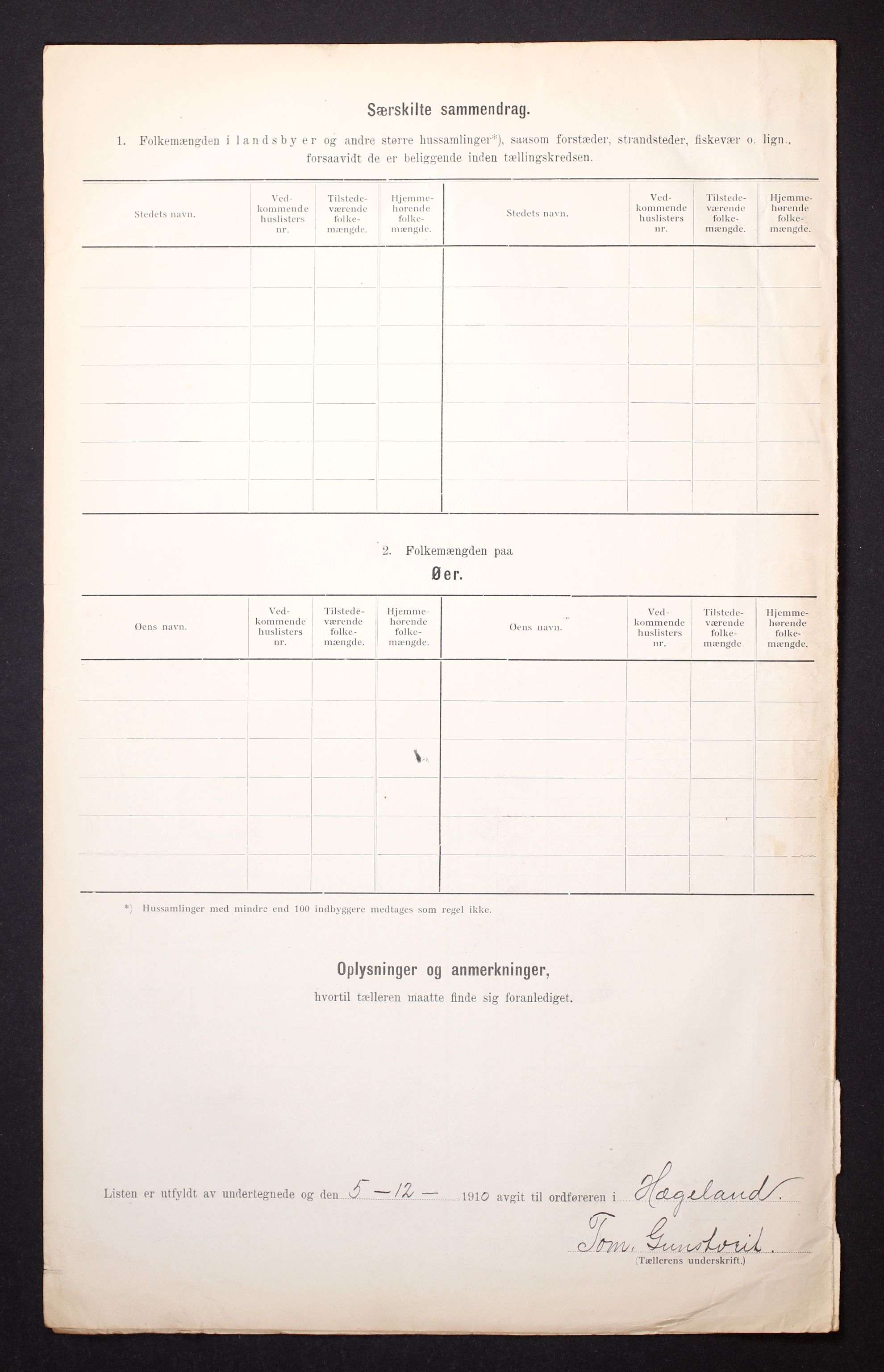 RA, 1910 census for Hægeland, 1910, p. 9