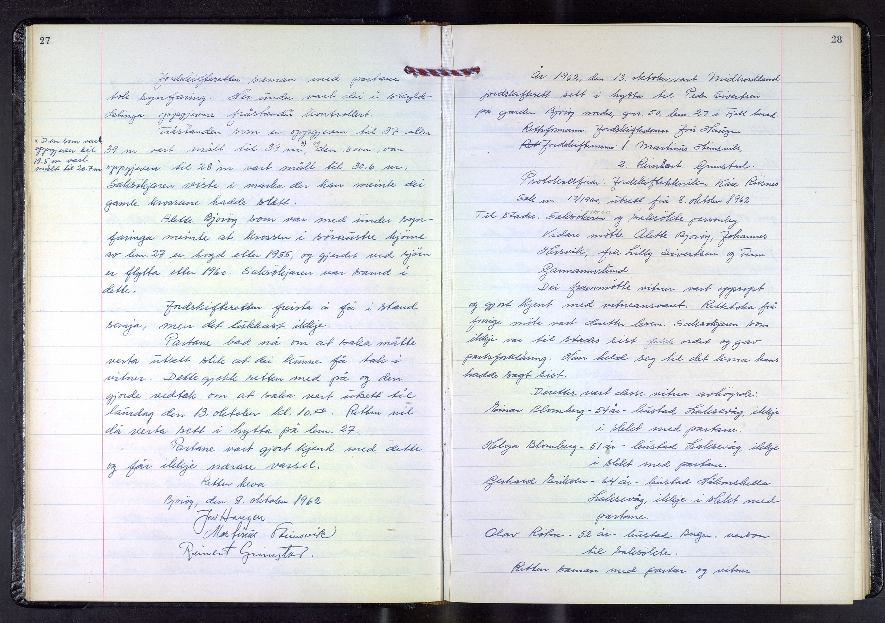 Hordaland jordskiftedøme - III Midhordland jordskiftedistrikt, AV/SAB-A-7001/A/Aa/L0035: Forhandlingsprotokoll, 1962-1969, p. 27-28