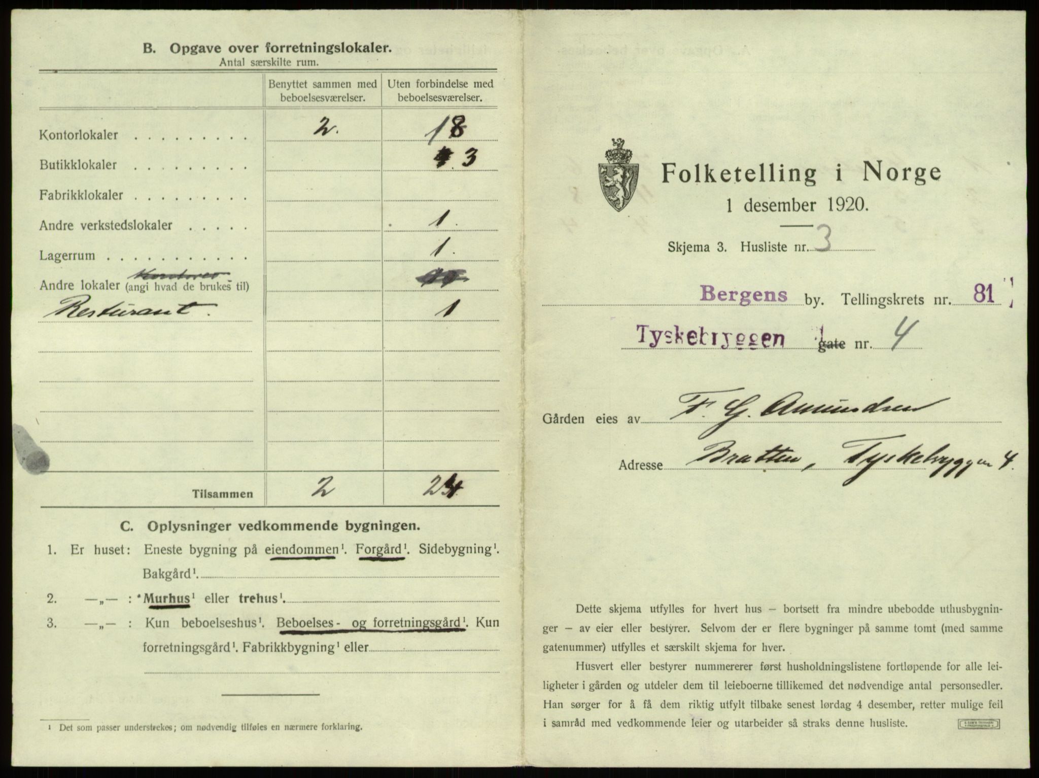 SAB, 1920 census for Bergen, 1920, p. 7694