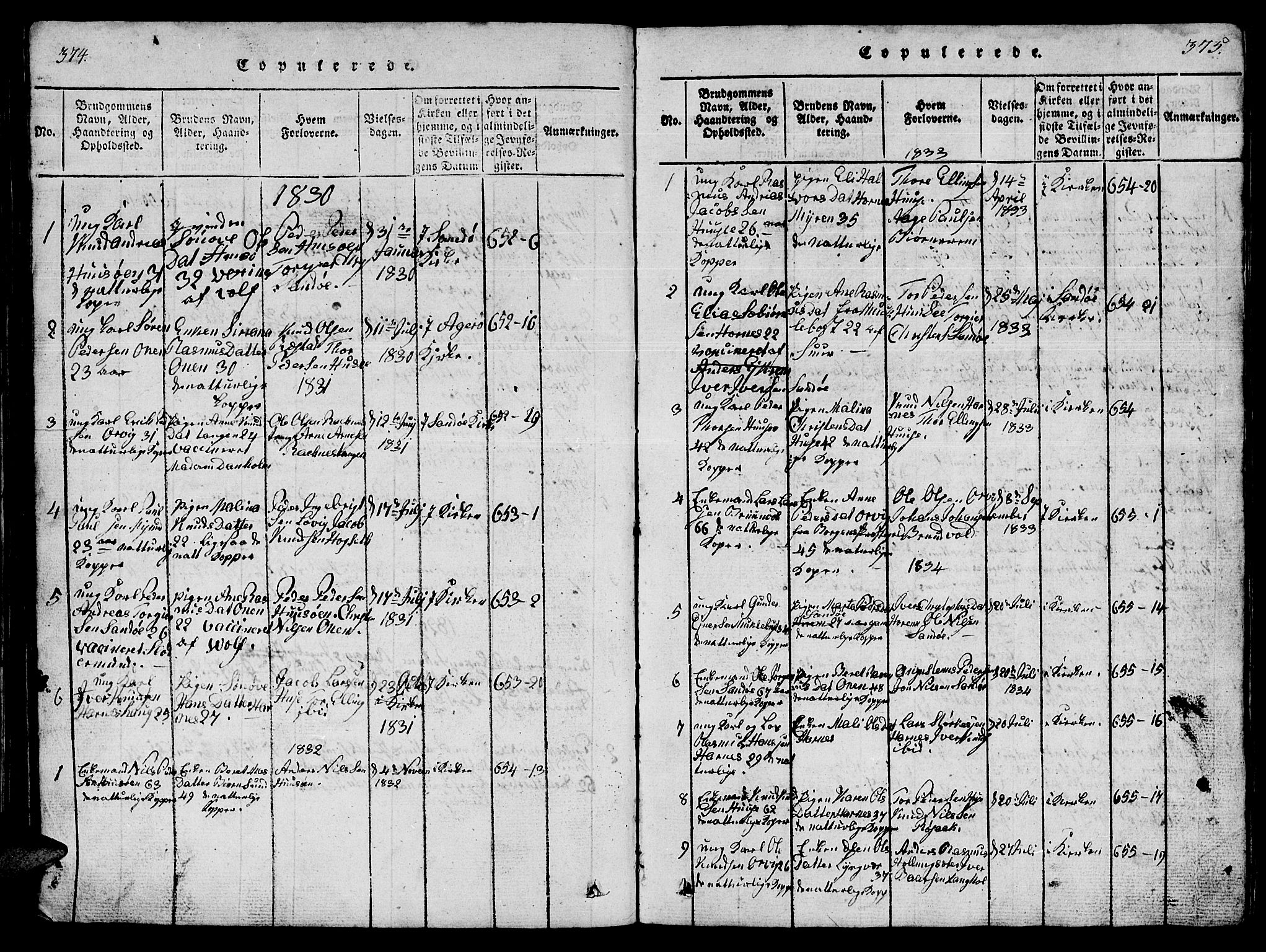 Ministerialprotokoller, klokkerbøker og fødselsregistre - Møre og Romsdal, AV/SAT-A-1454/561/L0731: Parish register (copy) no. 561C01, 1817-1867, p. 374-375