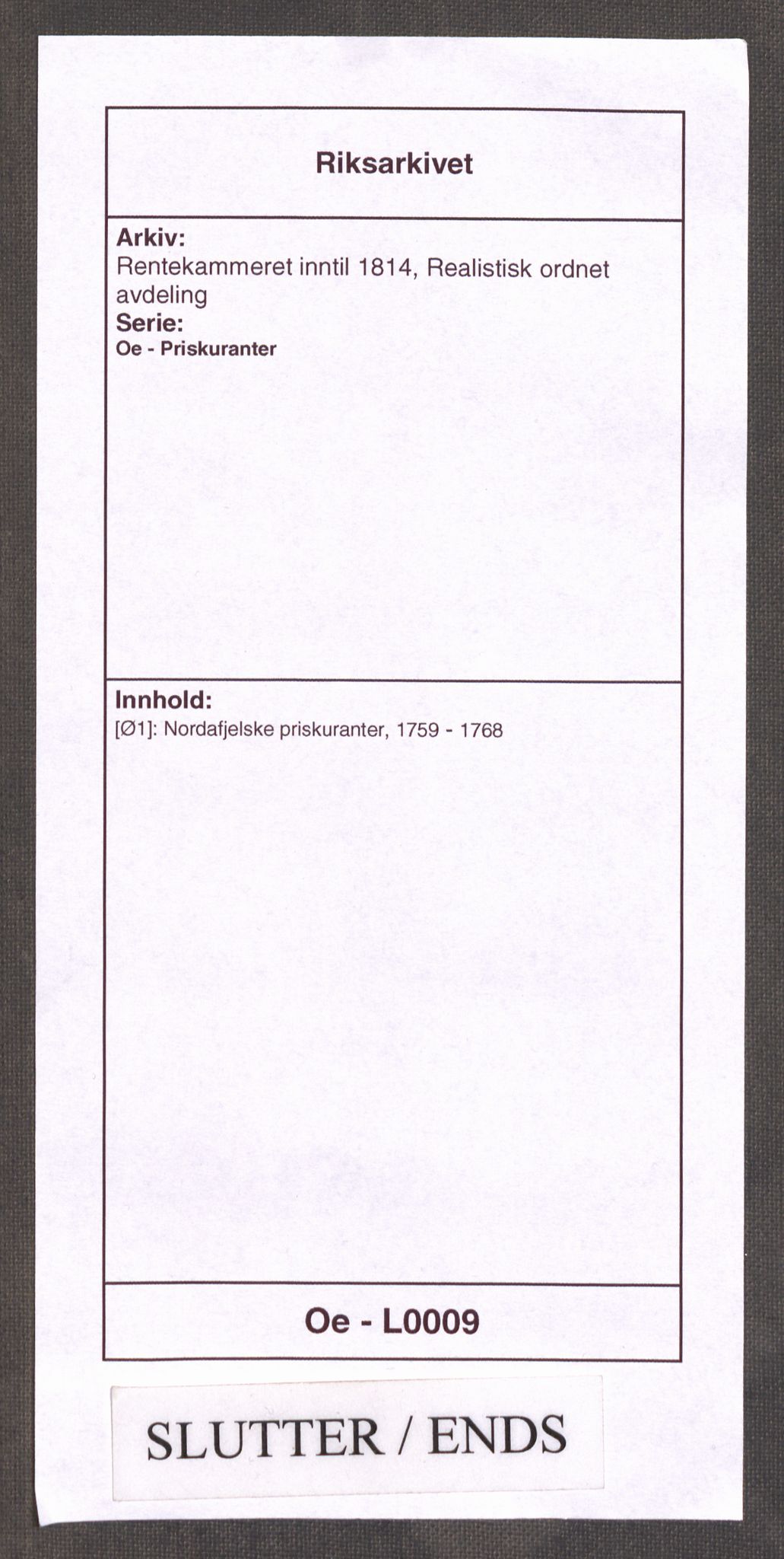 Rentekammeret inntil 1814, Realistisk ordnet avdeling, AV/RA-EA-4070/Oe/L0009: [Ø1]: Nordafjelske priskuranter, 1759-1768, p. 360