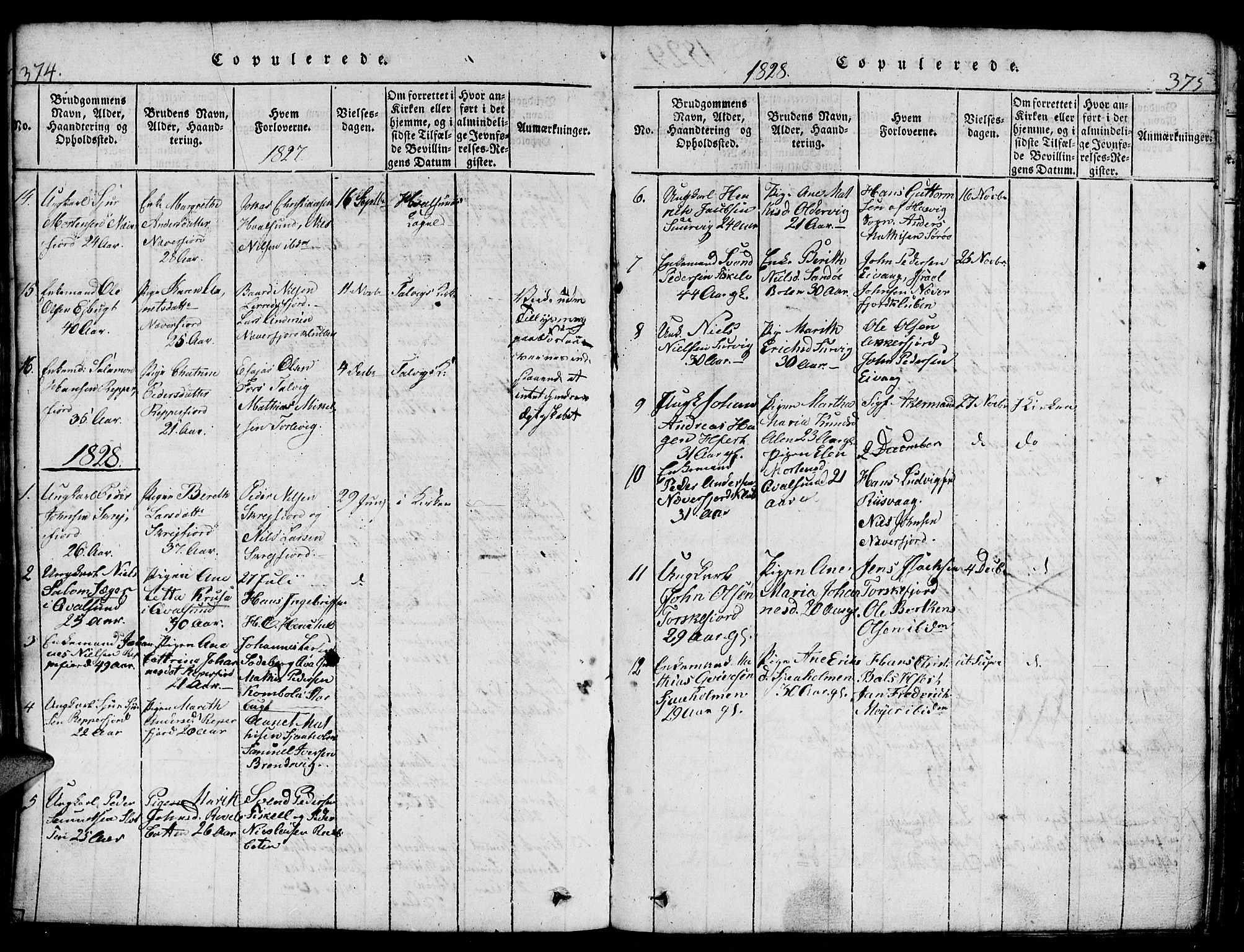 Hammerfest sokneprestkontor, SATØ/S-1347/H/Hb/L0001.klokk: Parish register (copy) no. 1, 1822-1850, p. 374-375