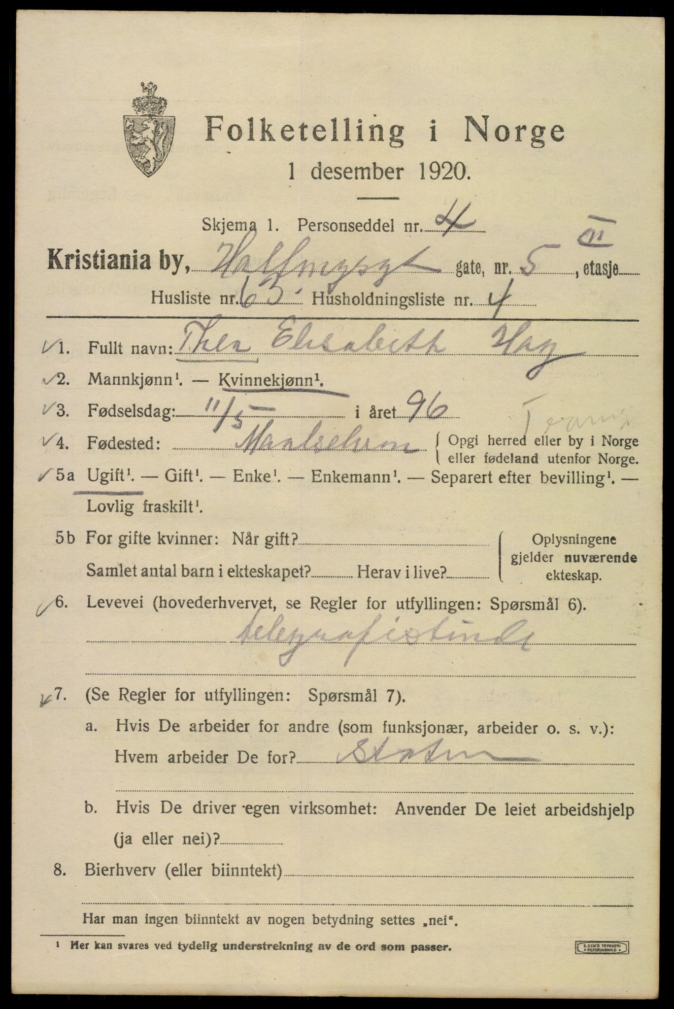 SAO, 1920 census for Kristiania, 1920, p. 267637