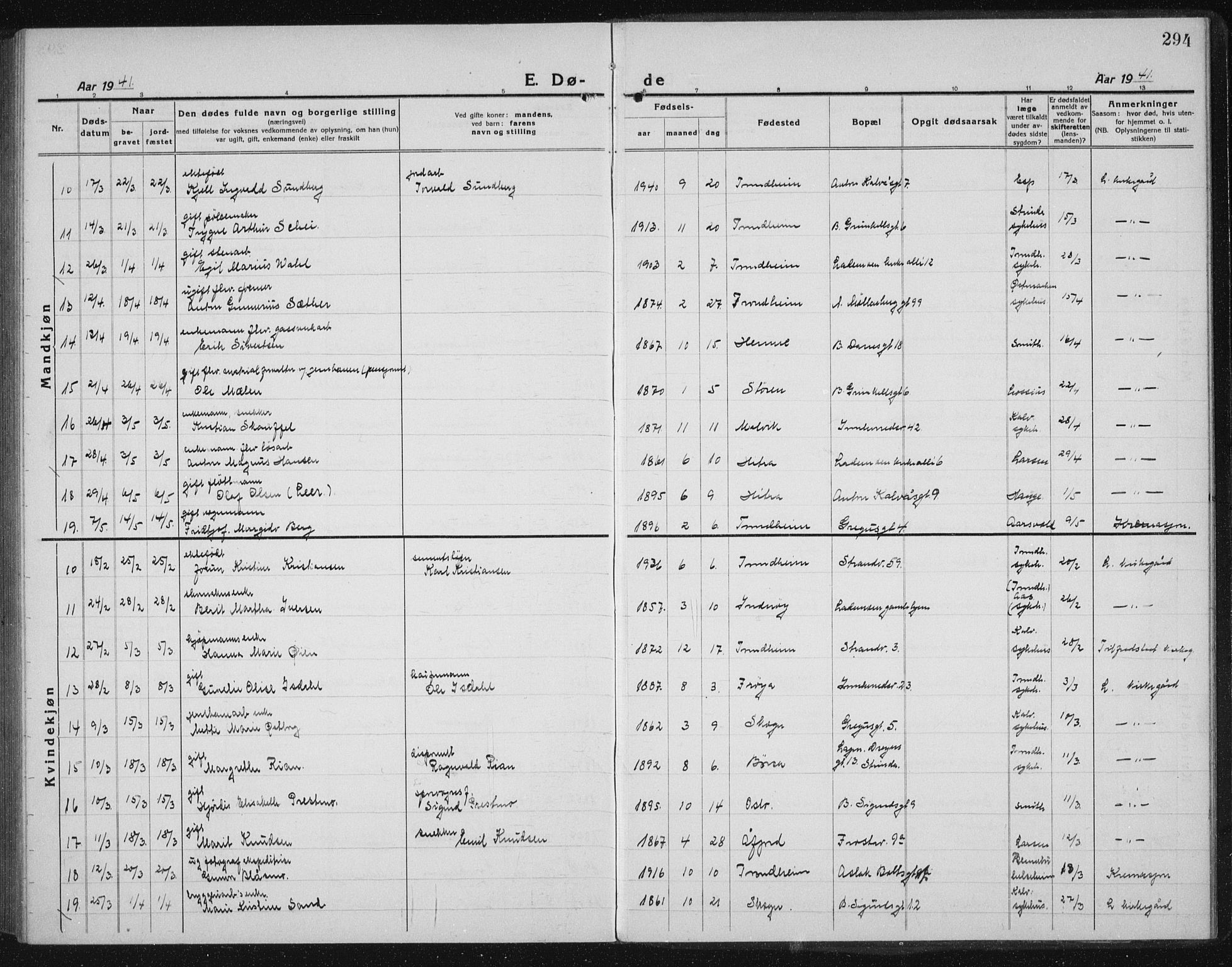 Ministerialprotokoller, klokkerbøker og fødselsregistre - Sør-Trøndelag, AV/SAT-A-1456/605/L0260: Parish register (copy) no. 605C07, 1922-1942, p. 294