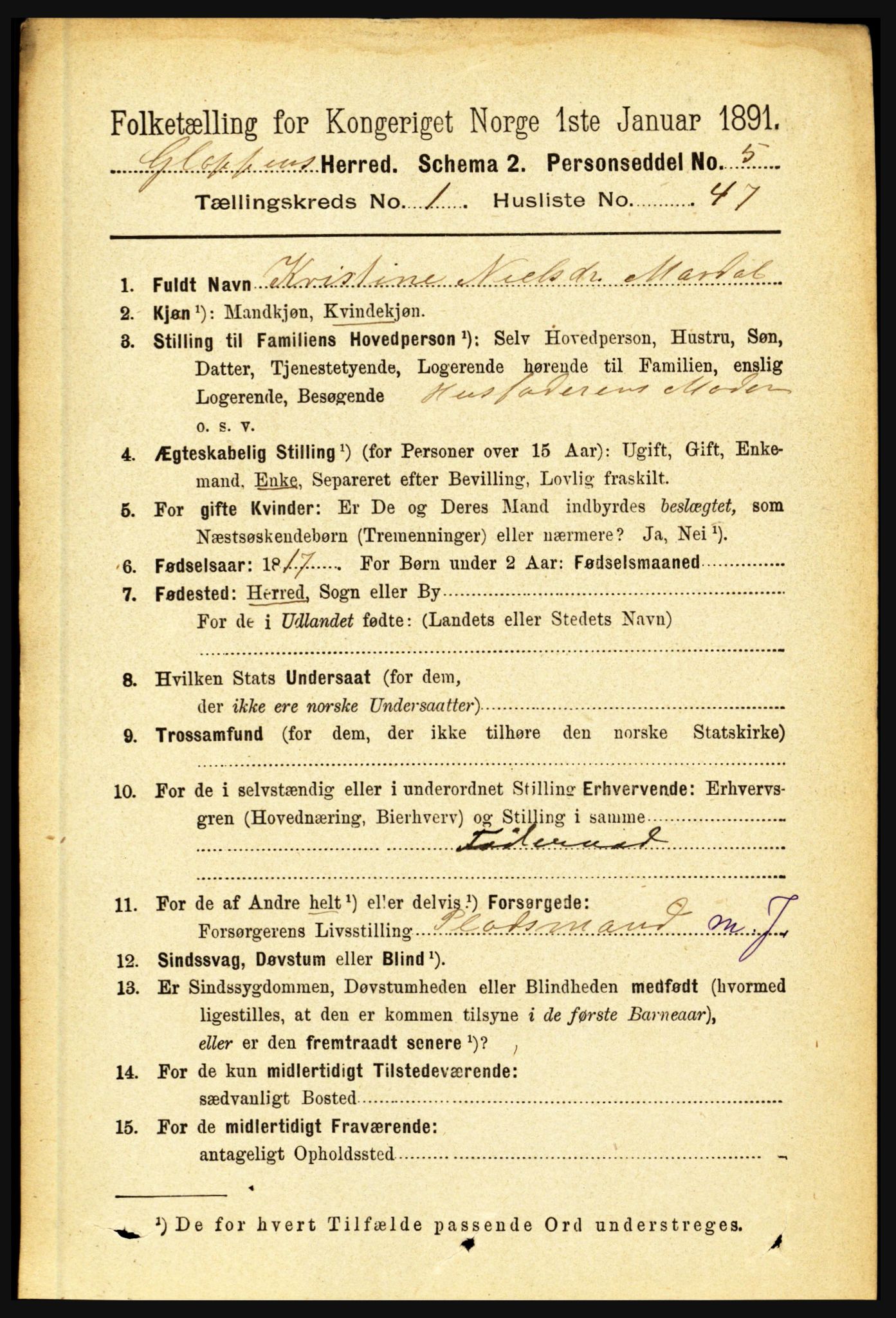 RA, 1891 census for 1445 Gloppen, 1891, p. 369