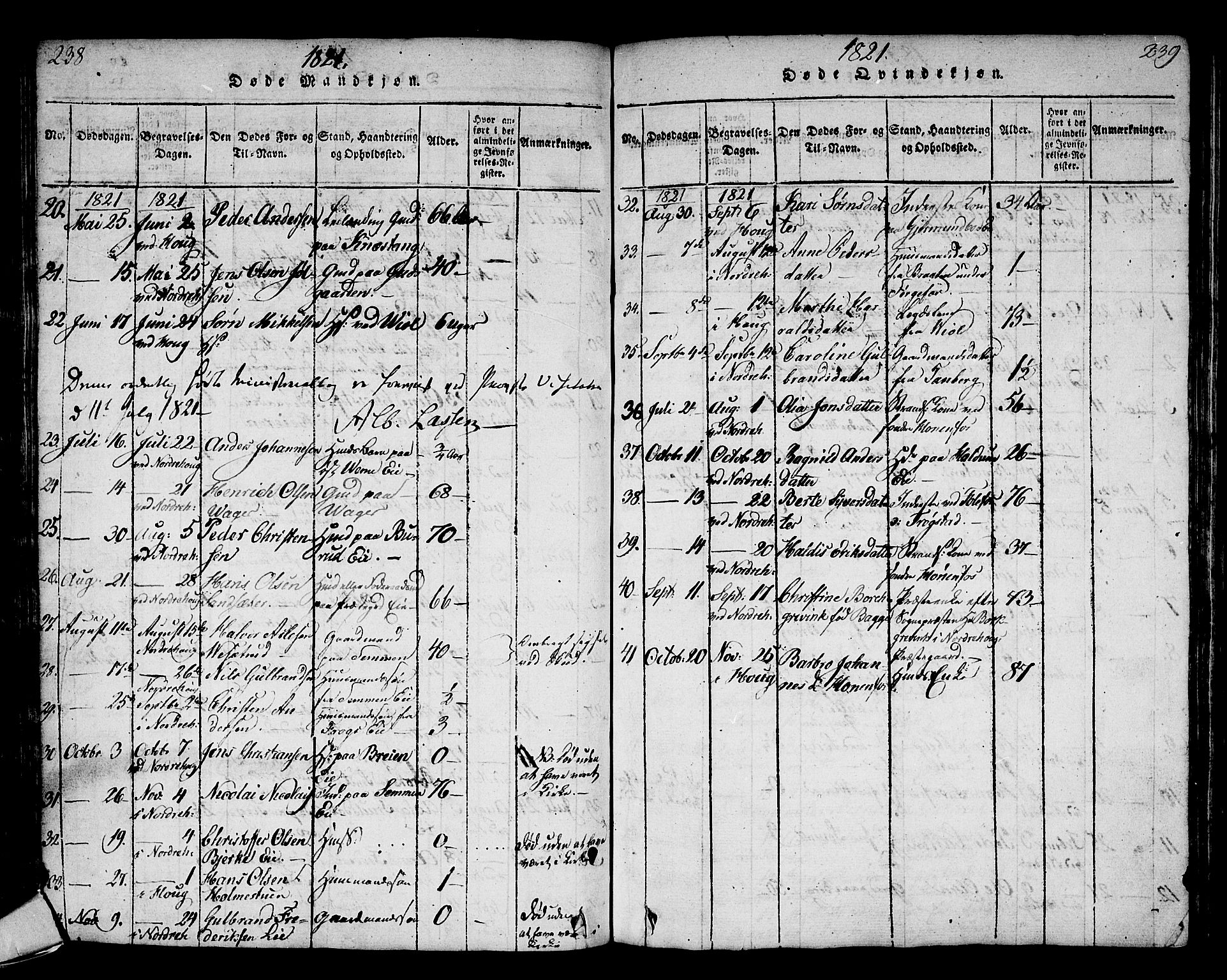 Norderhov kirkebøker, AV/SAKO-A-237/G/Ga/L0002: Parish register (copy) no. I 2, 1814-1867, p. 238-239