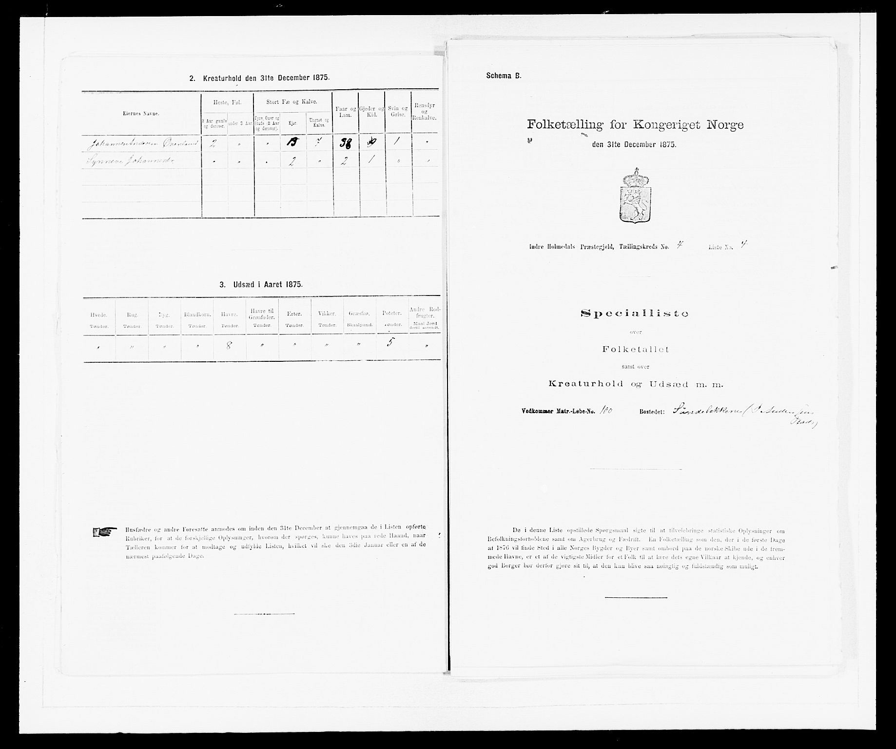 SAB, 1875 census for 1430P Indre Holmedal, 1875, p. 430