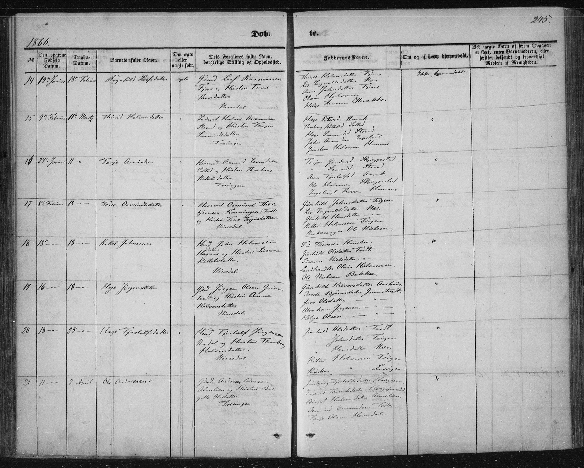 Nissedal kirkebøker, AV/SAKO-A-288/F/Fa/L0003: Parish register (official) no. I 3, 1846-1870, p. 244-245