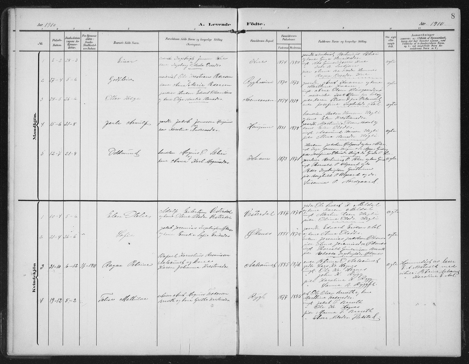 Ministerialprotokoller, klokkerbøker og fødselsregistre - Nord-Trøndelag, SAT/A-1458/747/L0460: Parish register (copy) no. 747C02, 1908-1939, p. 8