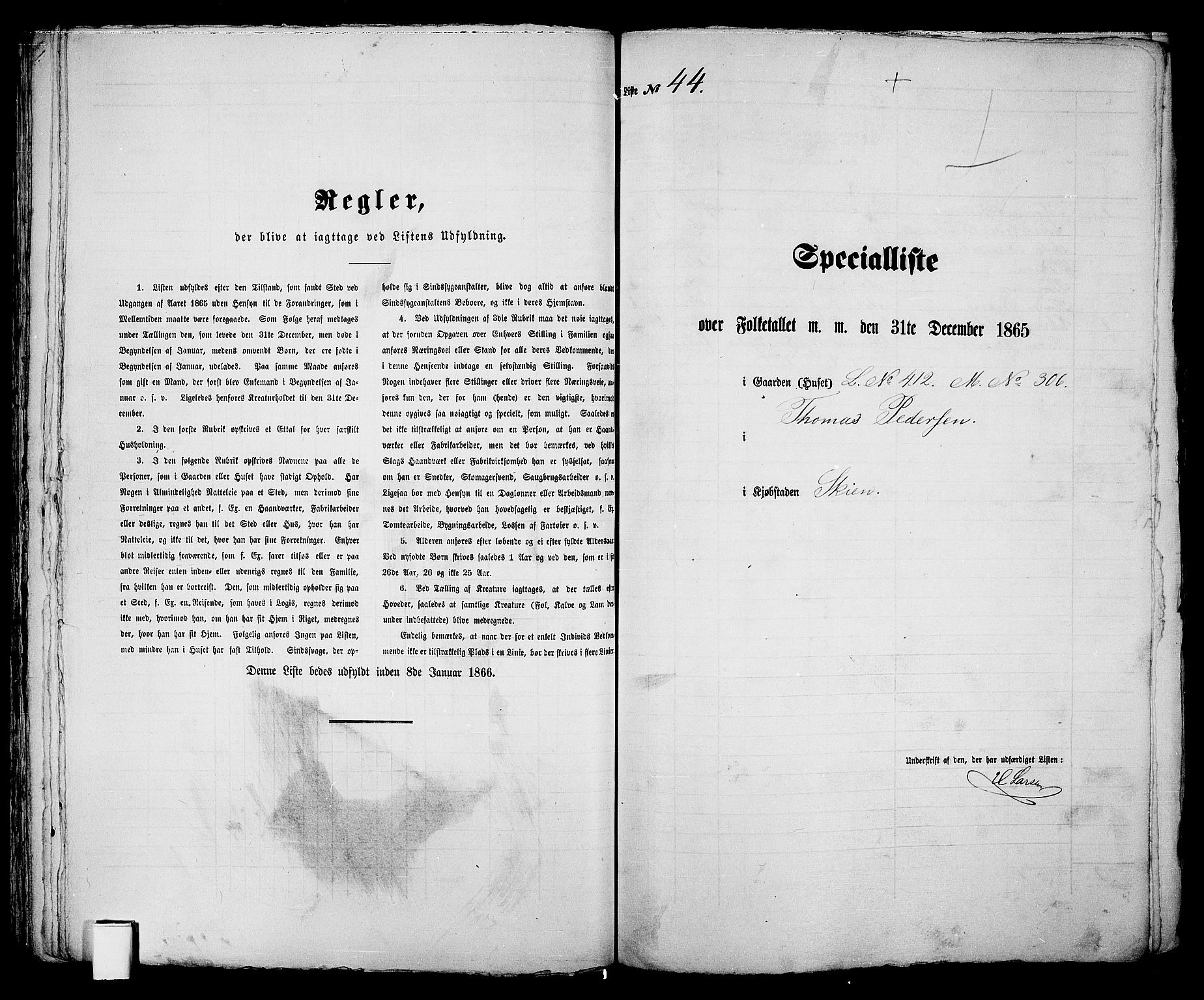 RA, 1865 census for Skien, 1865, p. 99