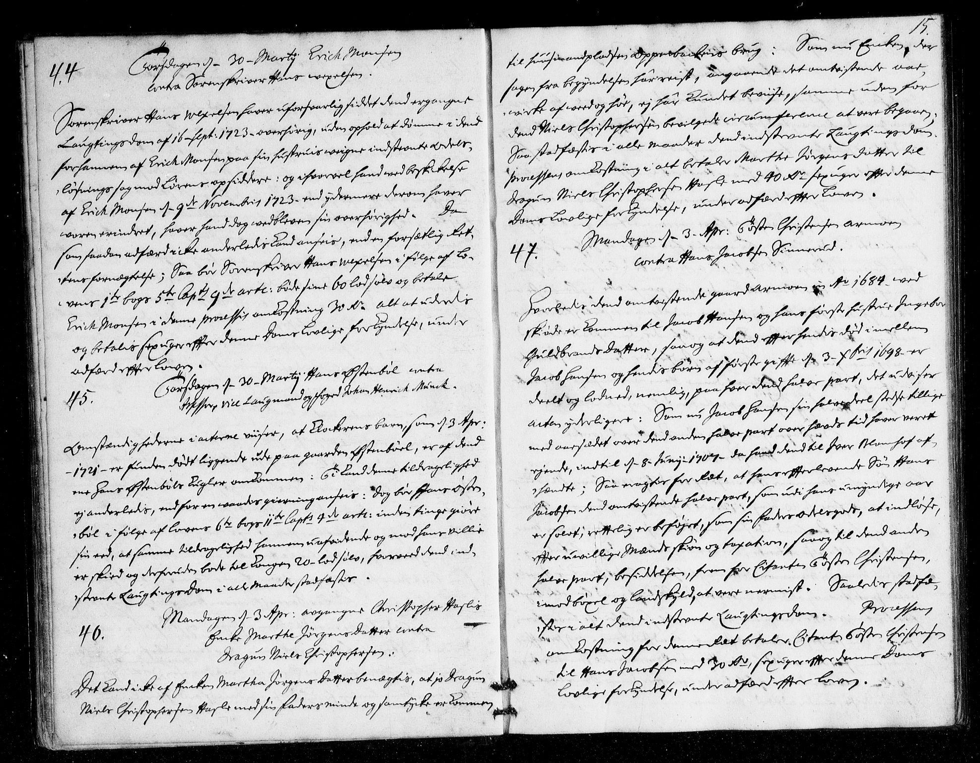 Overhoffretten 1667-1797, AV/RA-EA-2884/Aa/L0054: Avsiktsprotokoll, 1724, p. 14b-15a