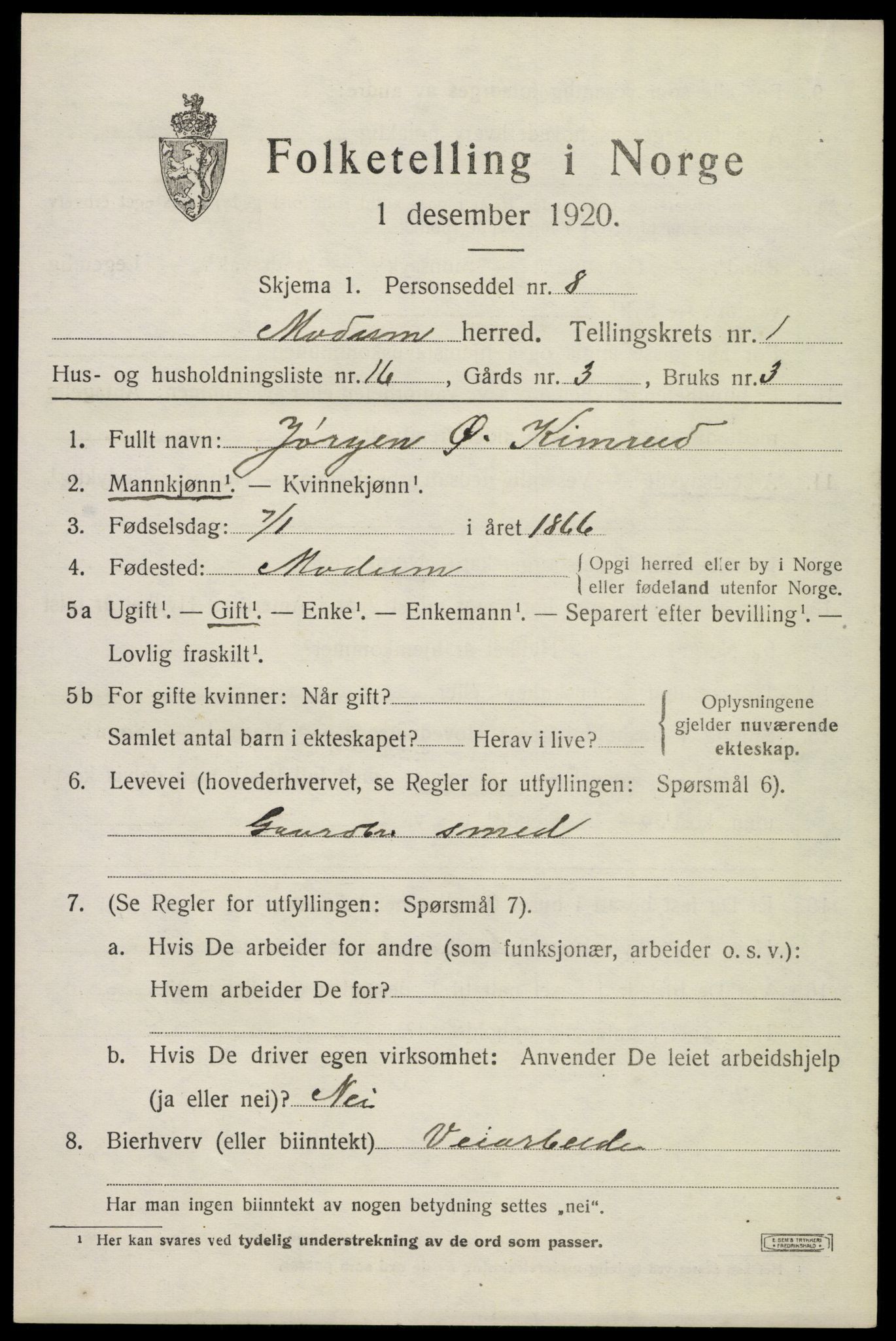 SAKO, 1920 census for Modum, 1920, p. 4261