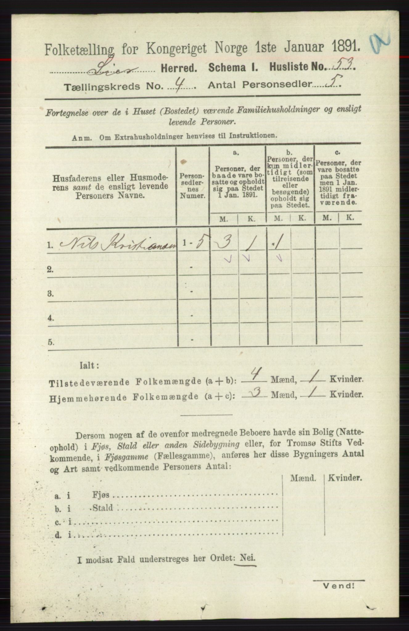 RA, 1891 census for 0626 Lier, 1891, p. 2859