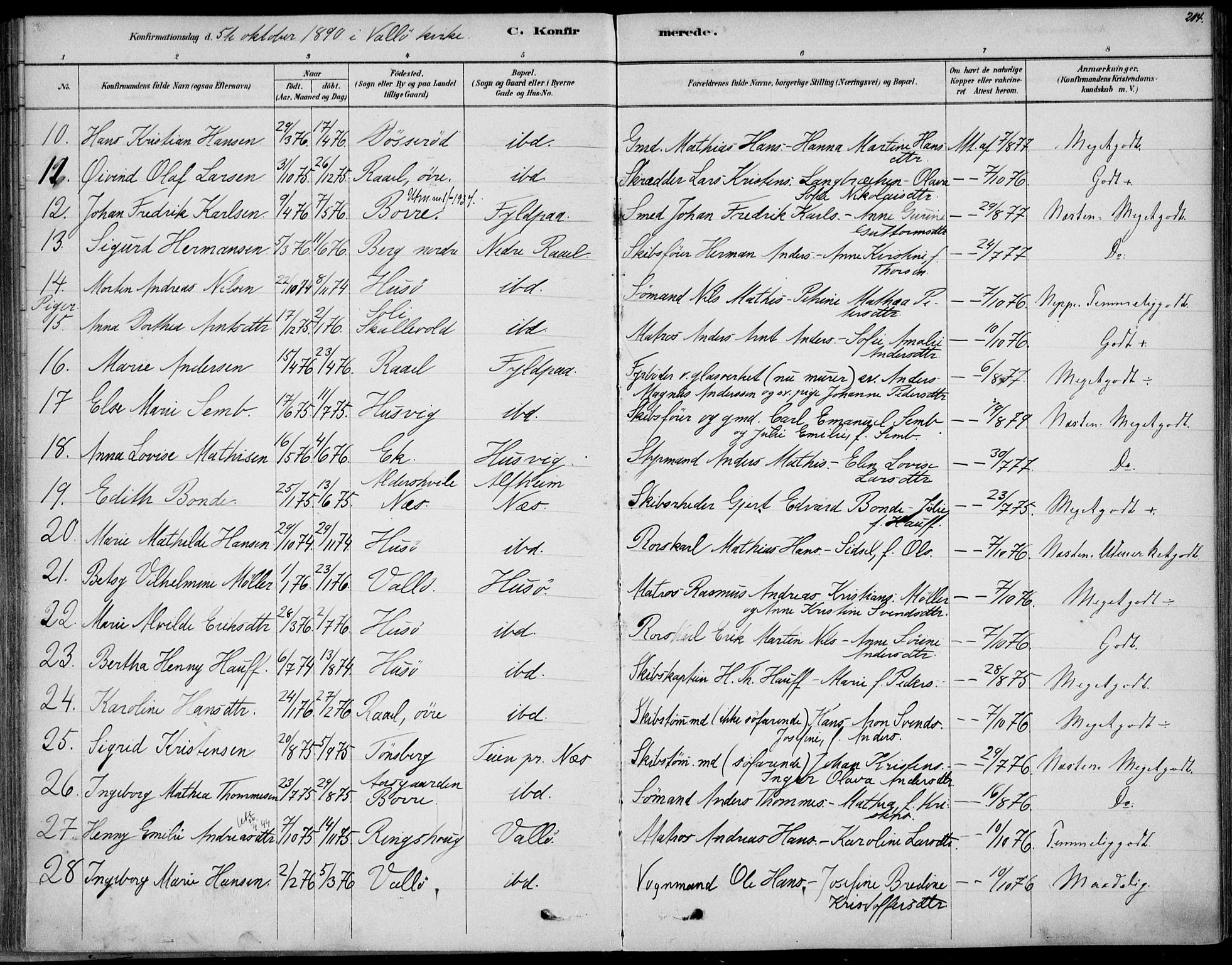 Sem kirkebøker, AV/SAKO-A-5/F/Fb/L0004: Parish register (official) no. II 4, 1878-1891, p. 214