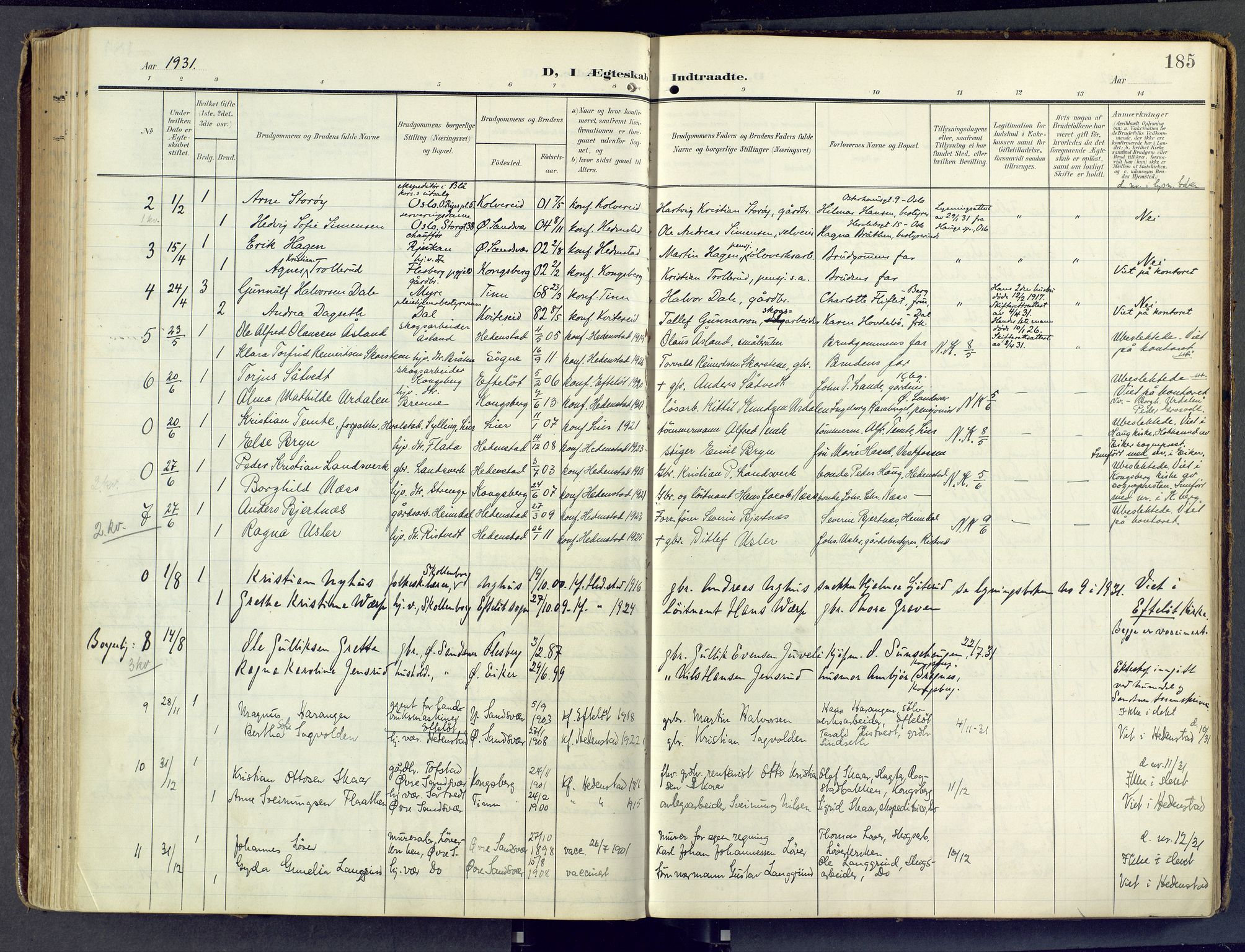 Sandsvær kirkebøker, SAKO/A-244/F/Fd/L0002: Parish register (official) no. IV 2, 1906-1943, p. 185