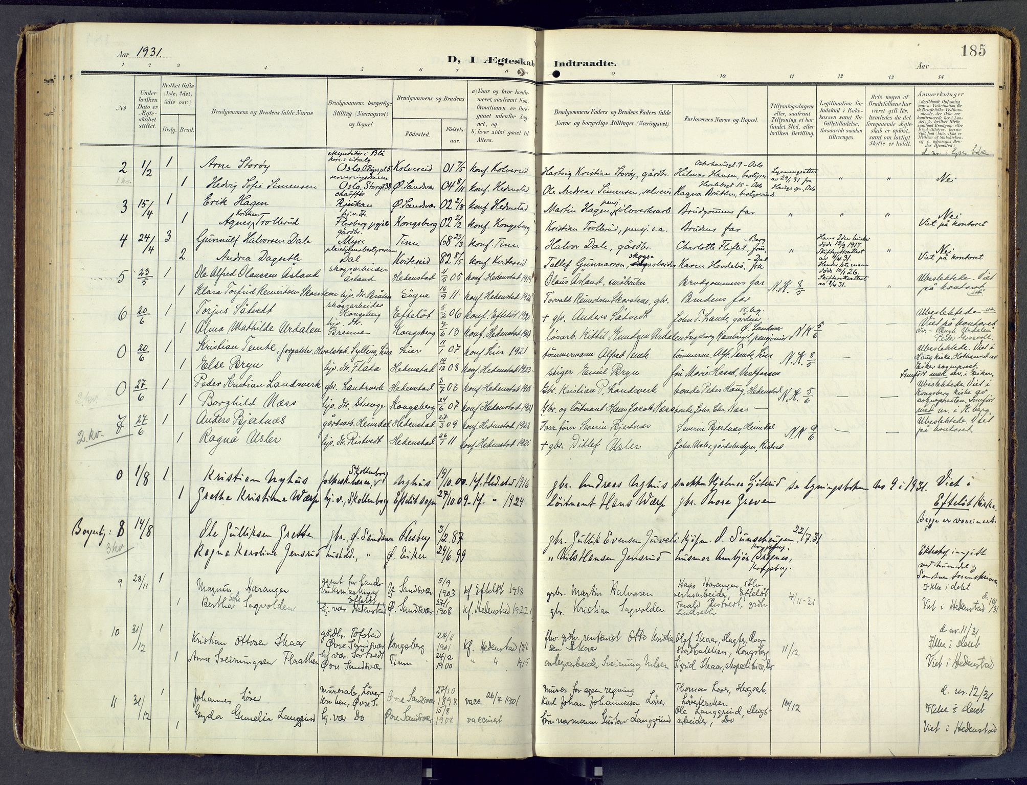 Sandsvær kirkebøker, AV/SAKO-A-244/F/Fd/L0002: Parish register (official) no. IV 2, 1906-1943, p. 185