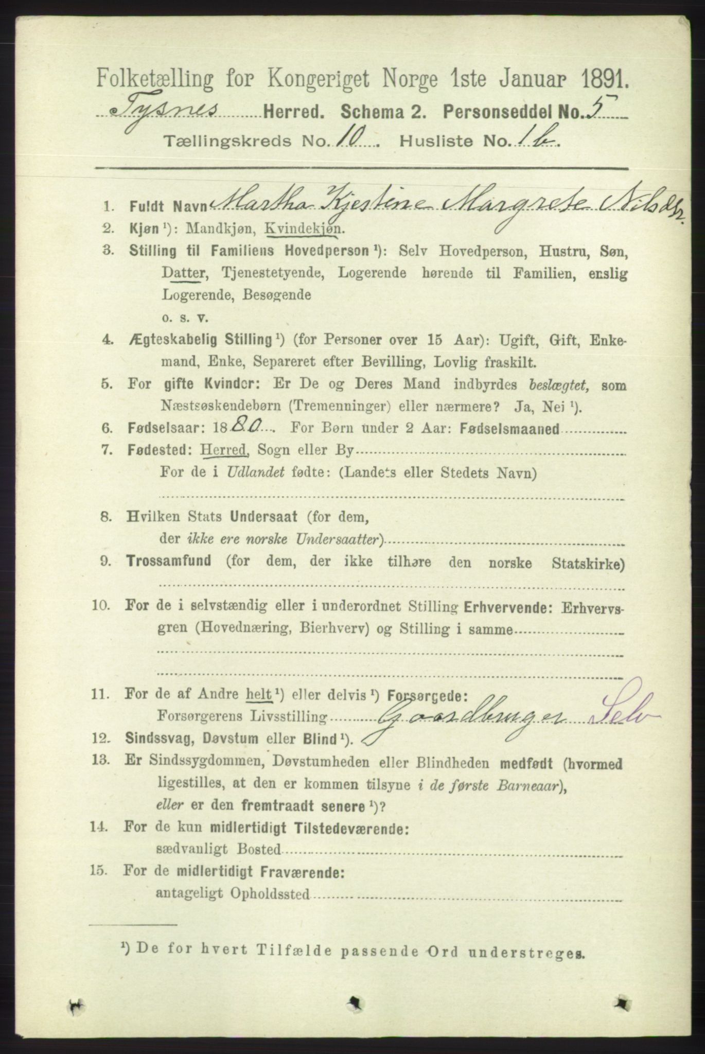 RA, 1891 census for 1223 Tysnes, 1891, p. 4859