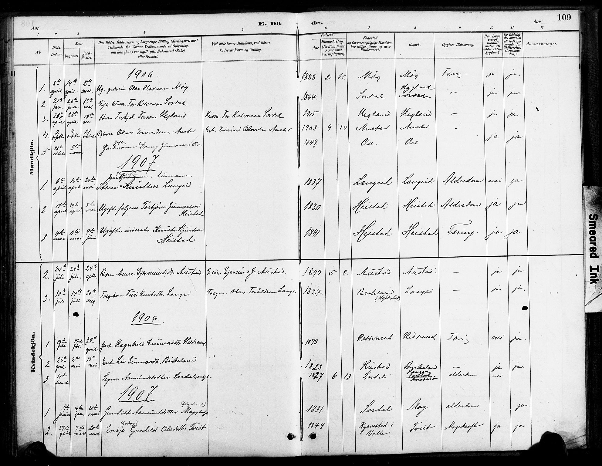 Bygland sokneprestkontor, SAK/1111-0006/F/Fa/Faa/L0001: Parish register (official) no. A 1, 1885-1908, p. 109