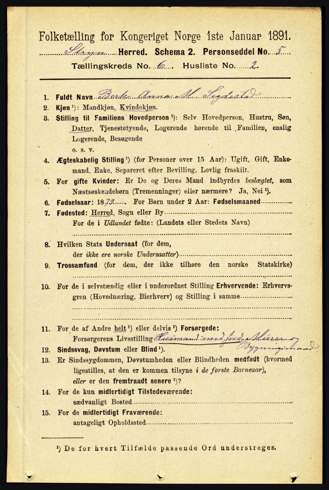 RA, 1891 census for 1448 Stryn, 1891, p. 2400