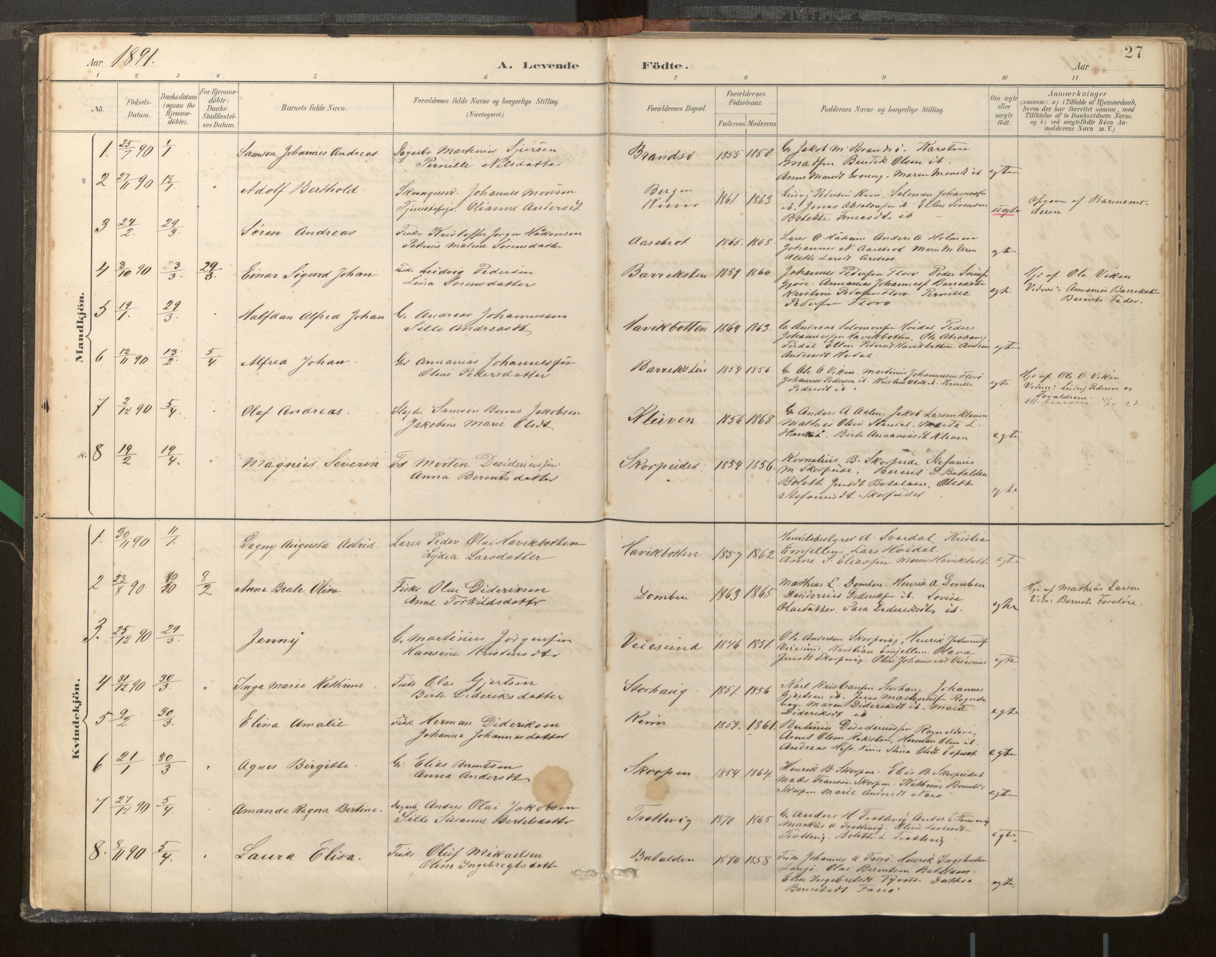 Kinn sokneprestembete, AV/SAB-A-80801/H/Haa/Haab/L0001: Parish register (official) no. B 1, 1886-1921, p. 27