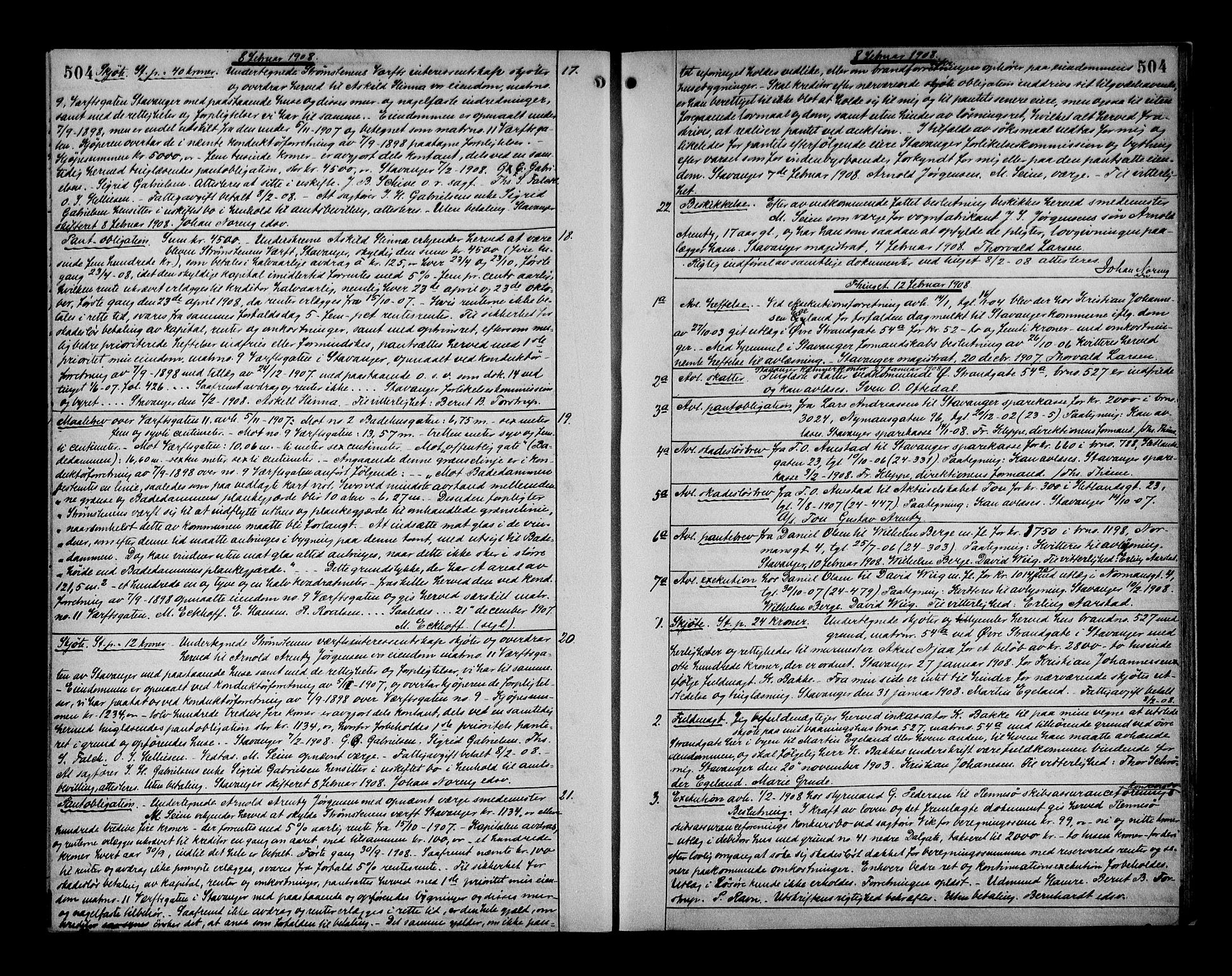 Stavanger skifteforvalter, AV/SAST-A-101412/001/4/41/410BC/L0002: Mortgage book no. 24b, 1906-1908, p. 504