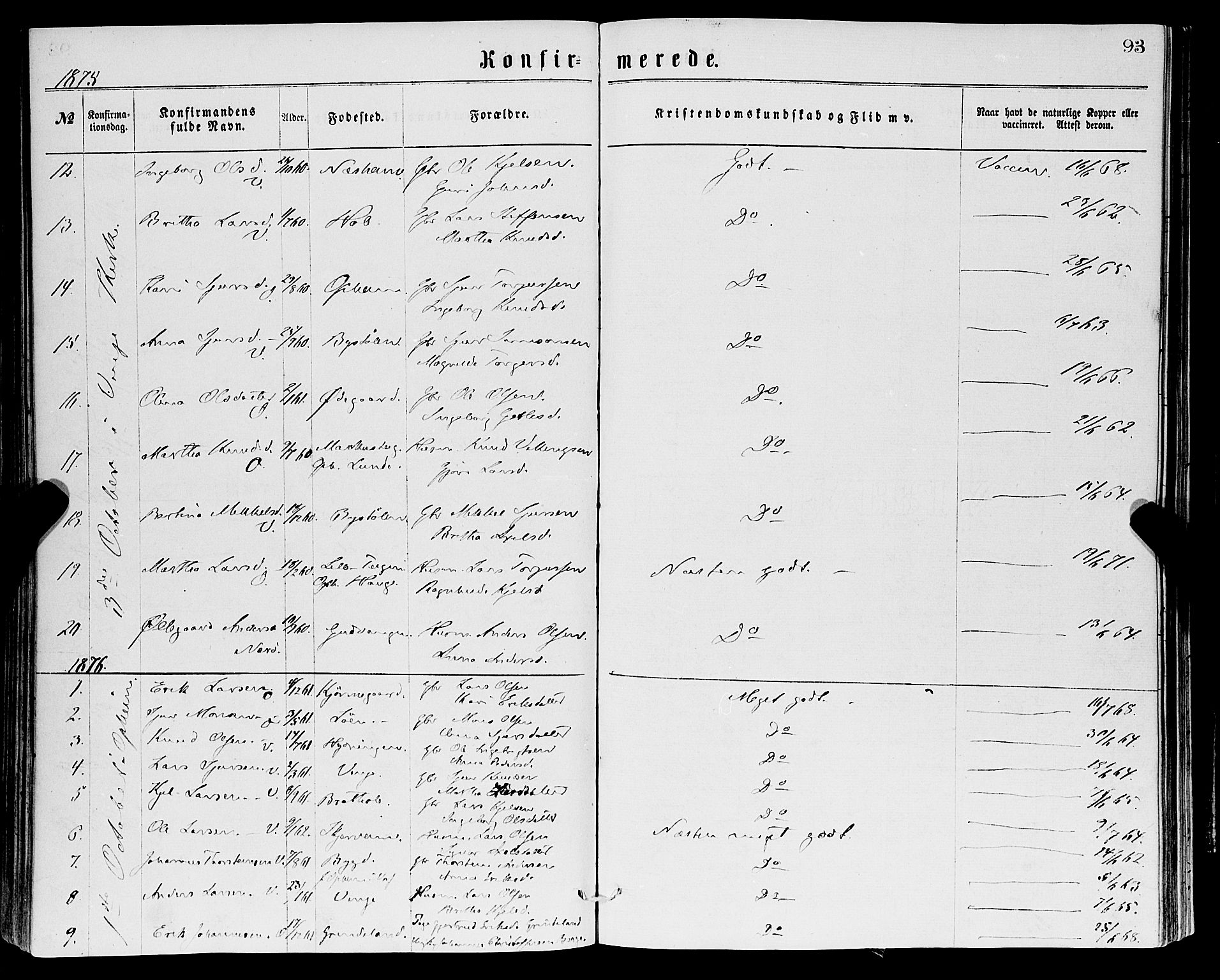 Vossestrand Sokneprestembete, SAB/A-79101/H/Haa: Parish register (official) no. A 1, 1866-1877, p. 93